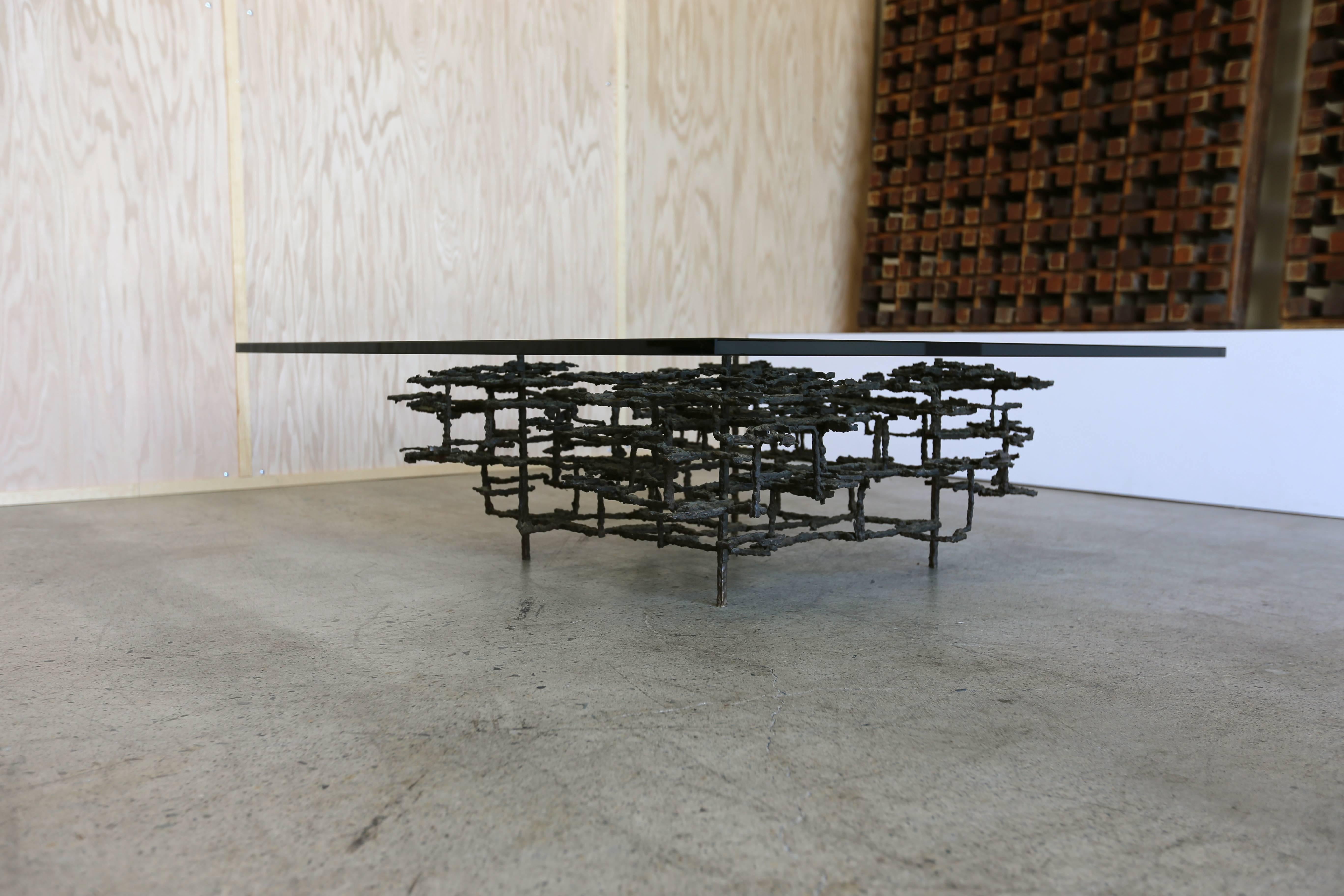 Large sculptural Brutalist coffee table by artist Daniel Gluck.