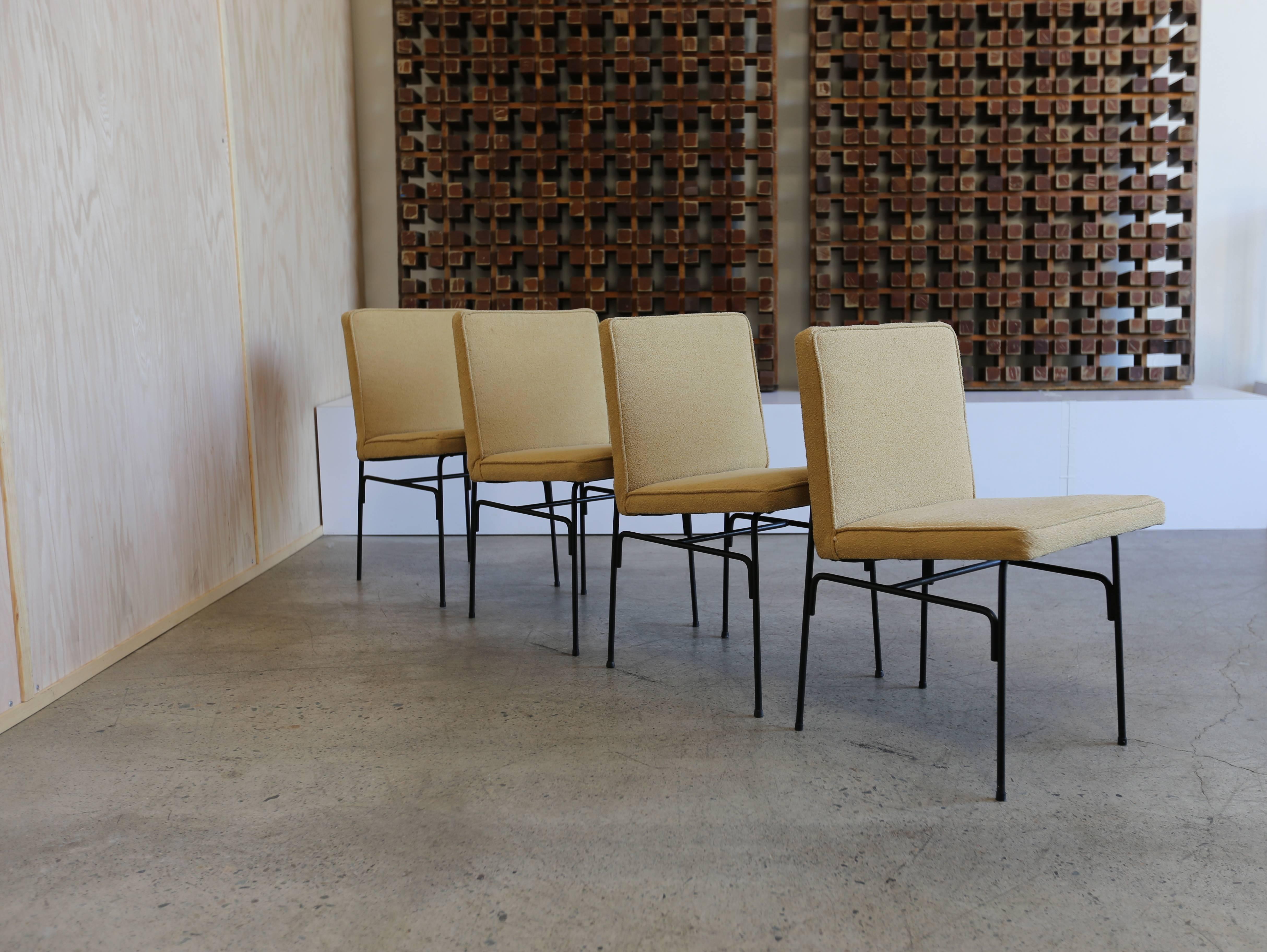 Fabric Set of Iron Dining Chairs by Allan Gould