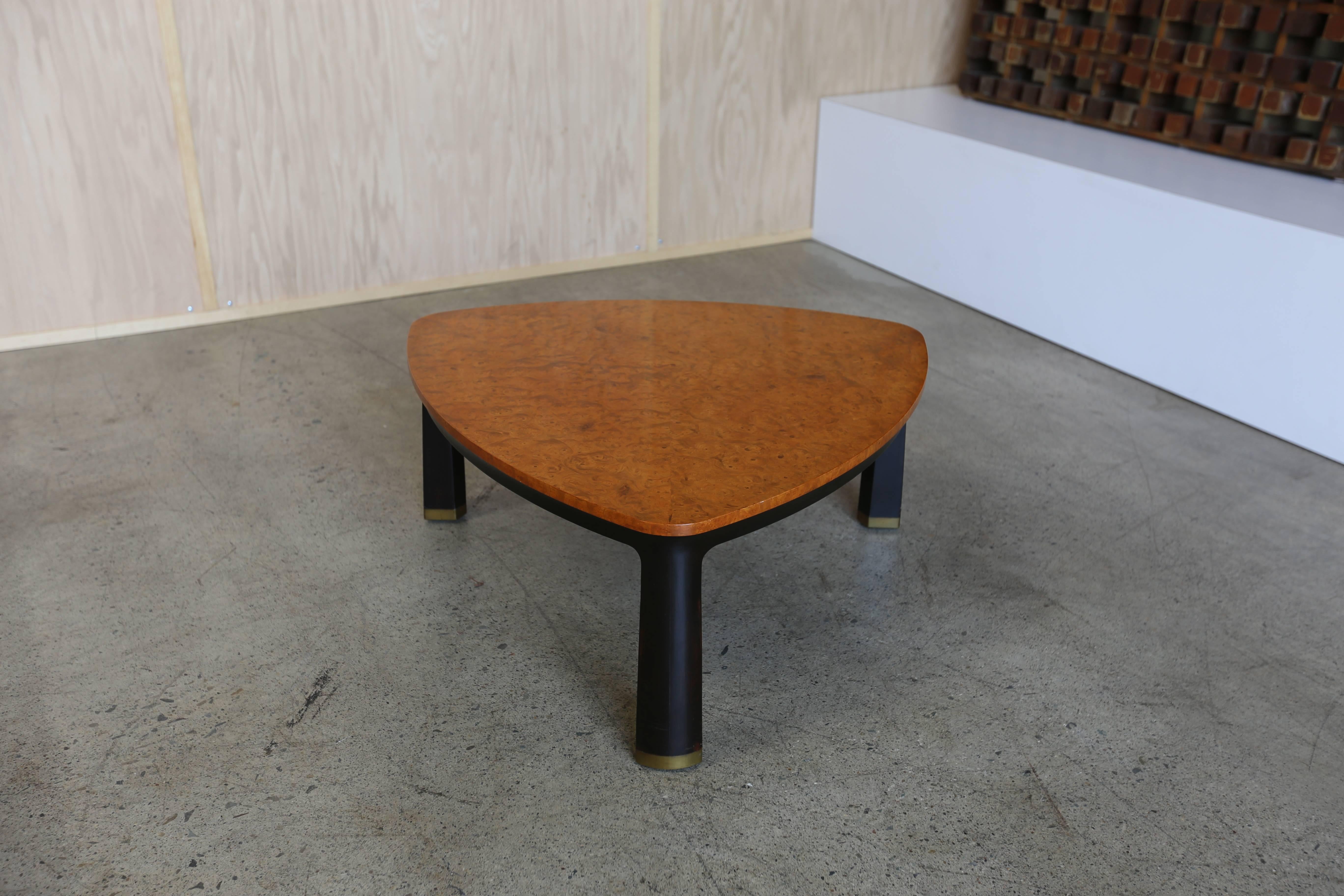 Triangle burl wood coffee table by Edward Wormley for Dunbar.