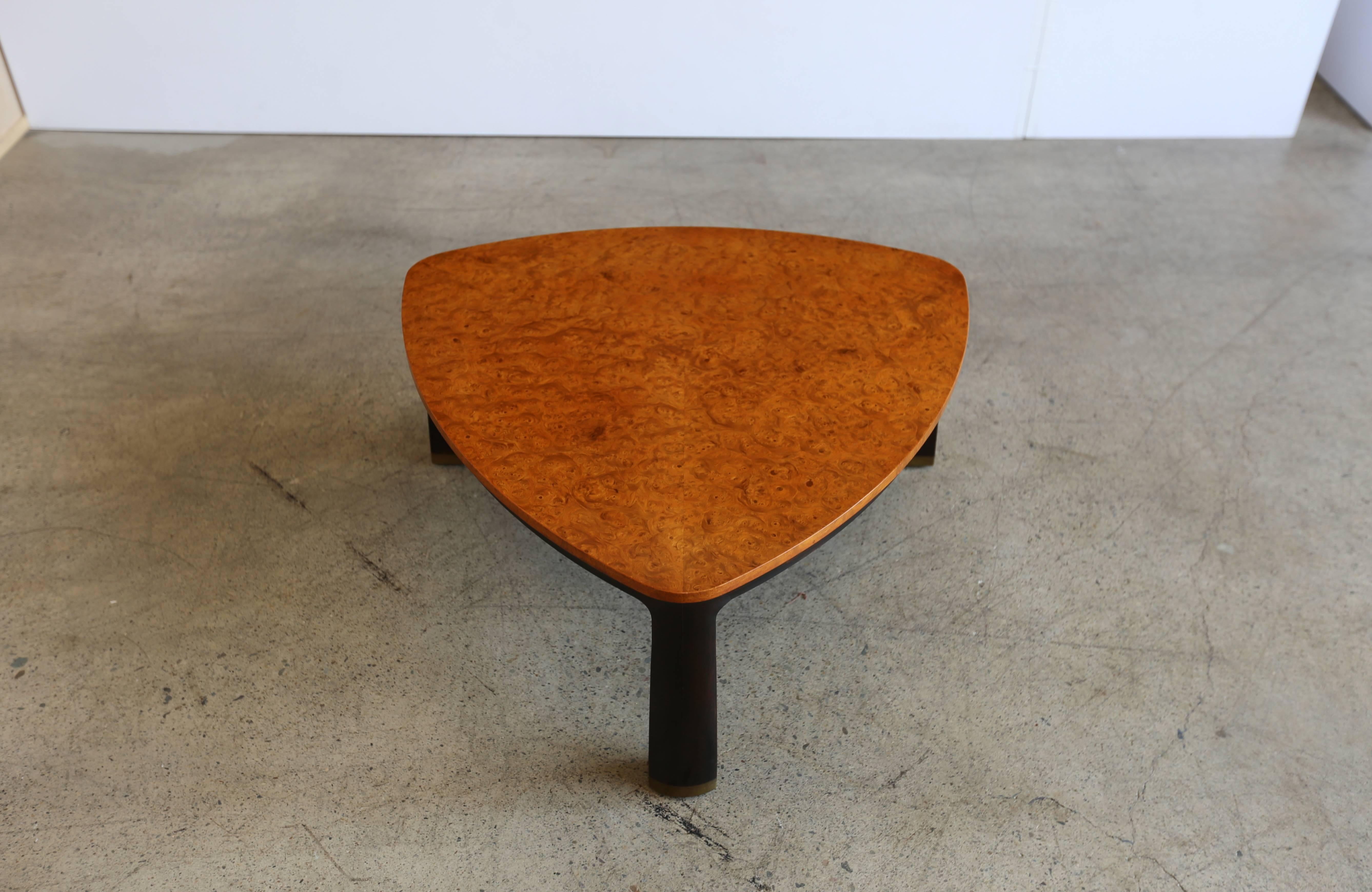 Triangle Burl Wood Coffee Table by Edward Wormley for Dunbar 1