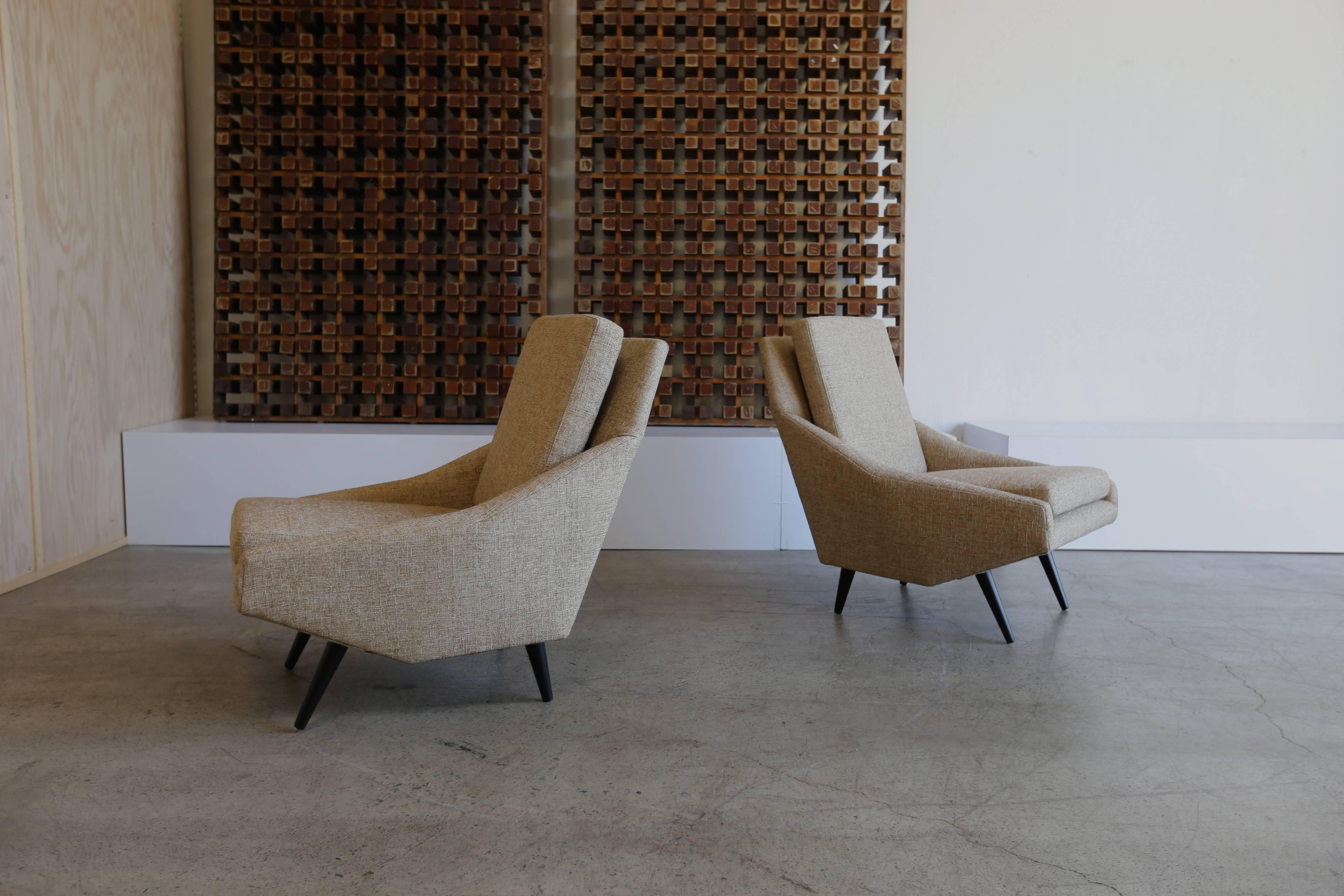 Fabric Pair of Italian Lounge Chairs