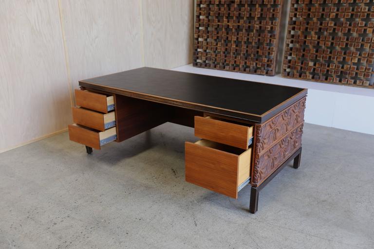 Walnut and Panelcarve Desk by Murray Feldman for A. E. Furniture at