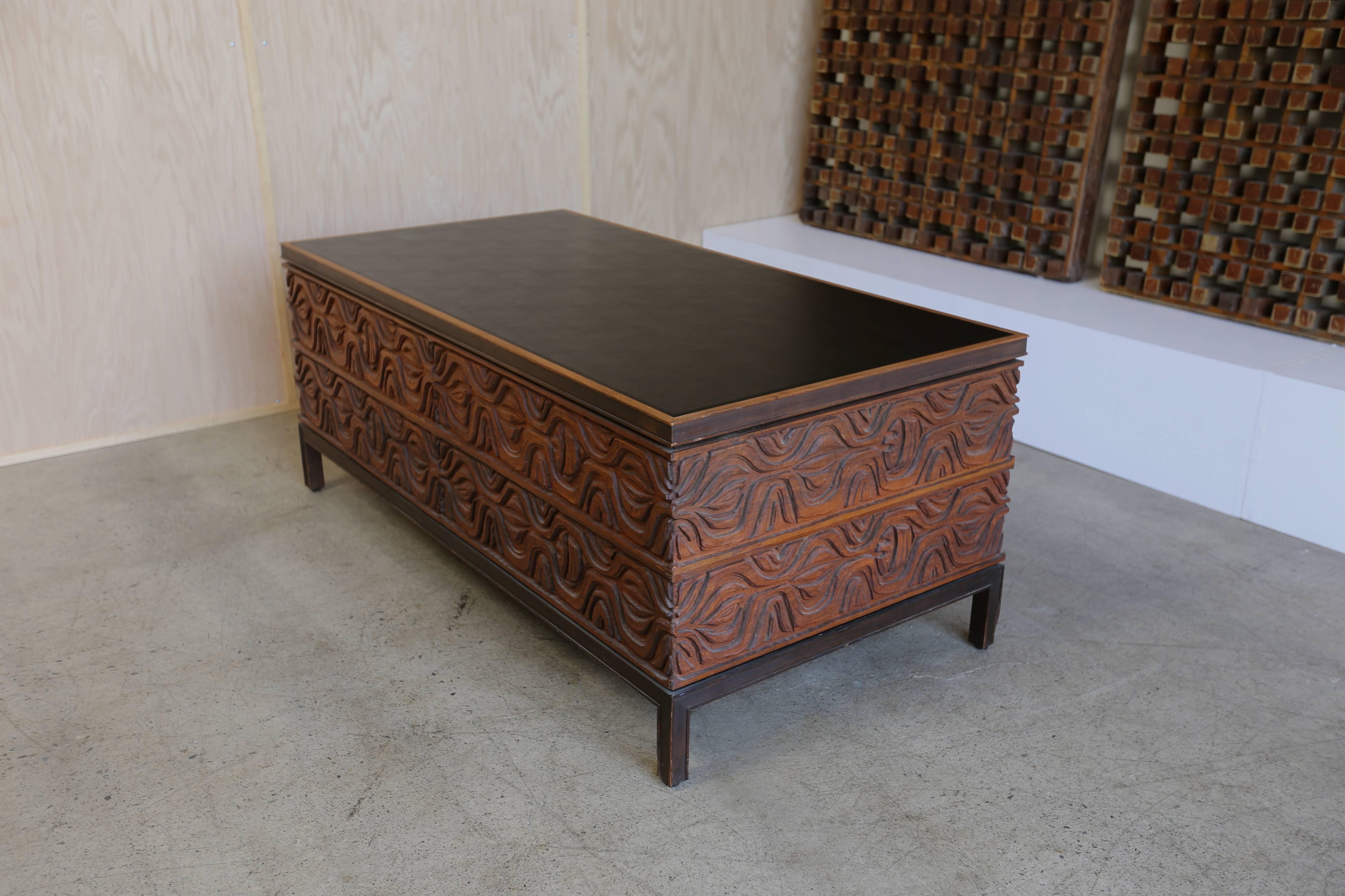 American Walnut and Panelcarve Desk by Murray Feldman for A. E. Furniture