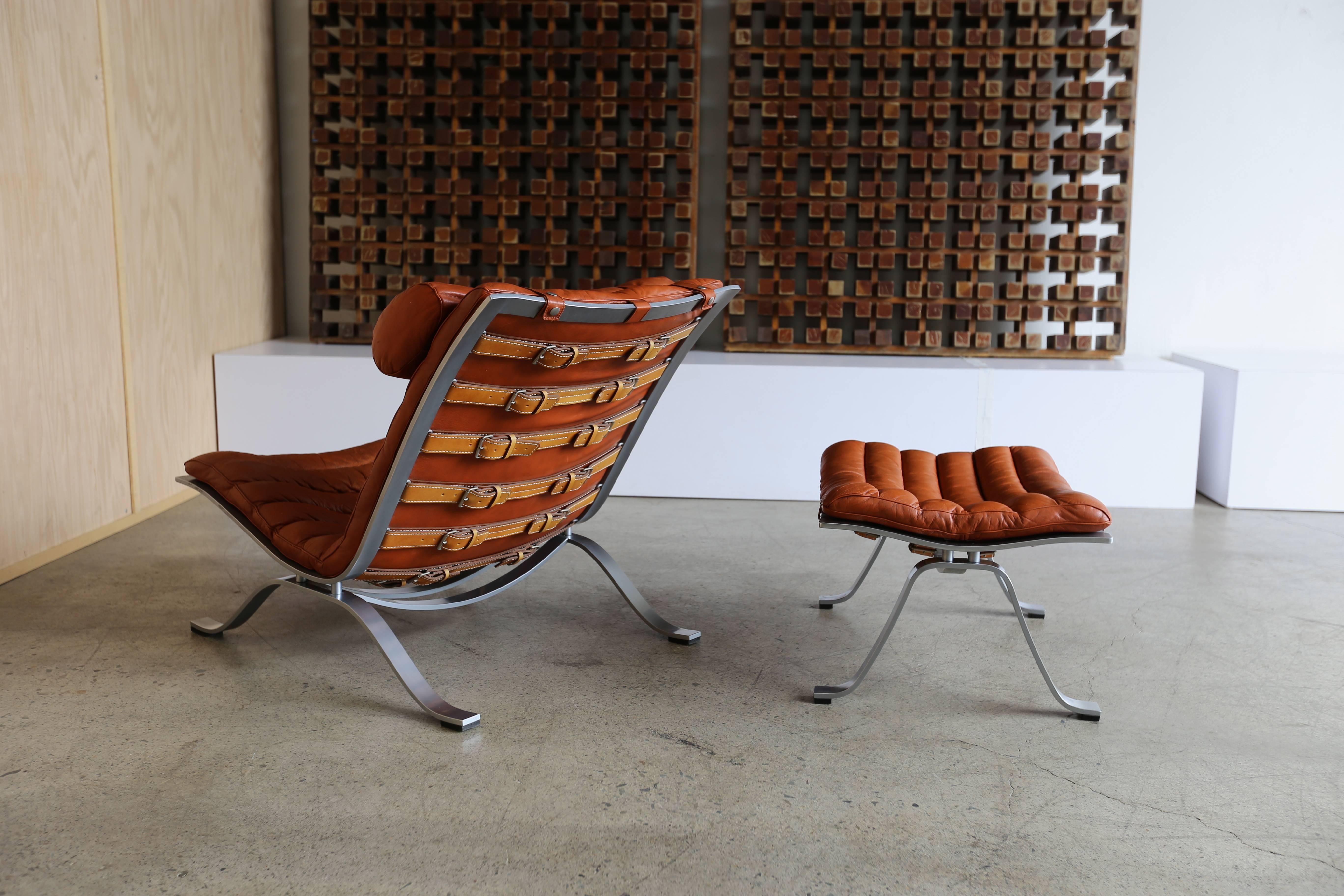 Steel Ari Lounge Chair and Ottoman by Arne Norell