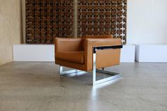 Original Leather "Cube" Chair by Milo Baughman
