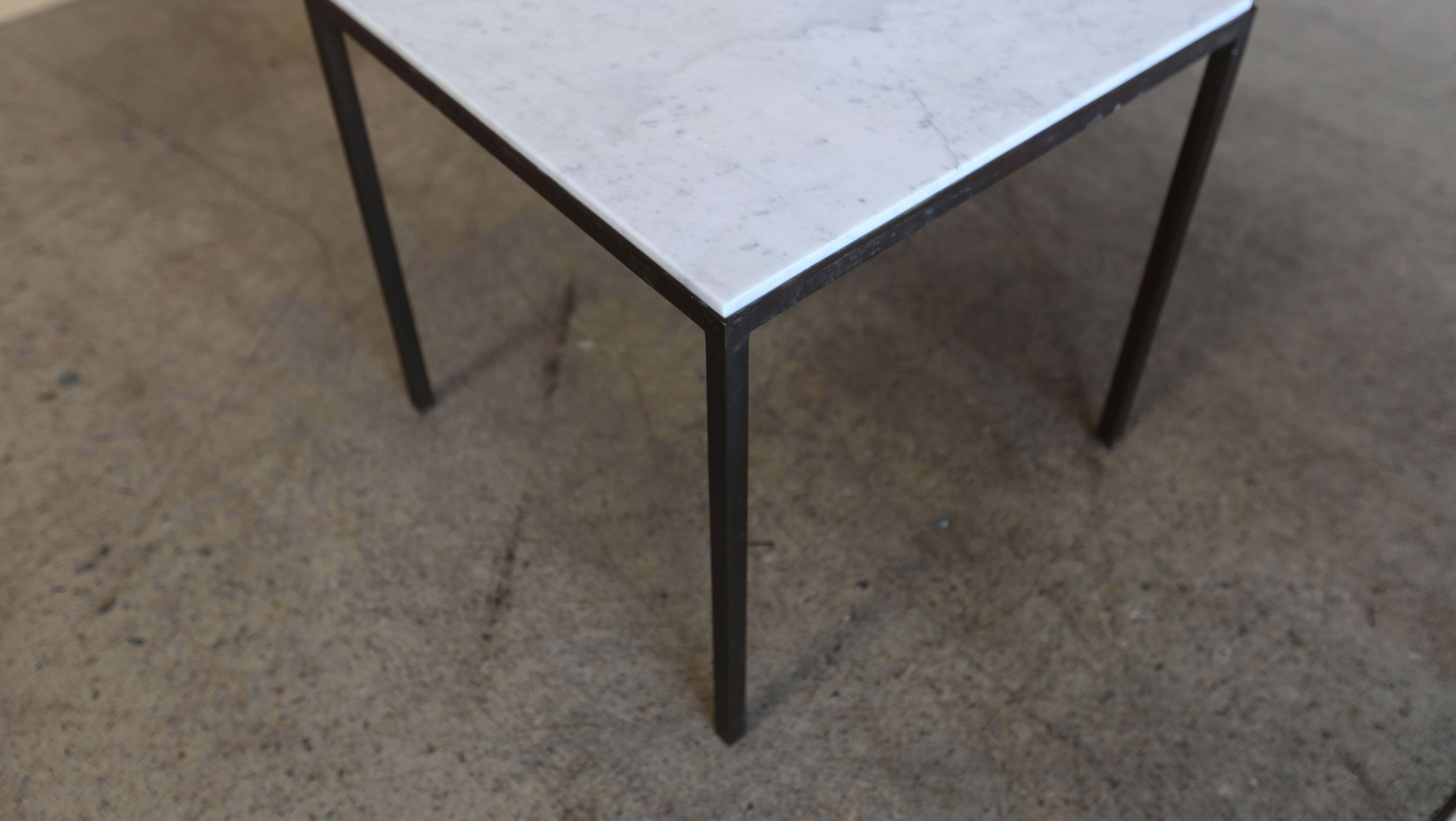Patinated Brass and White Marble Side Tables 1