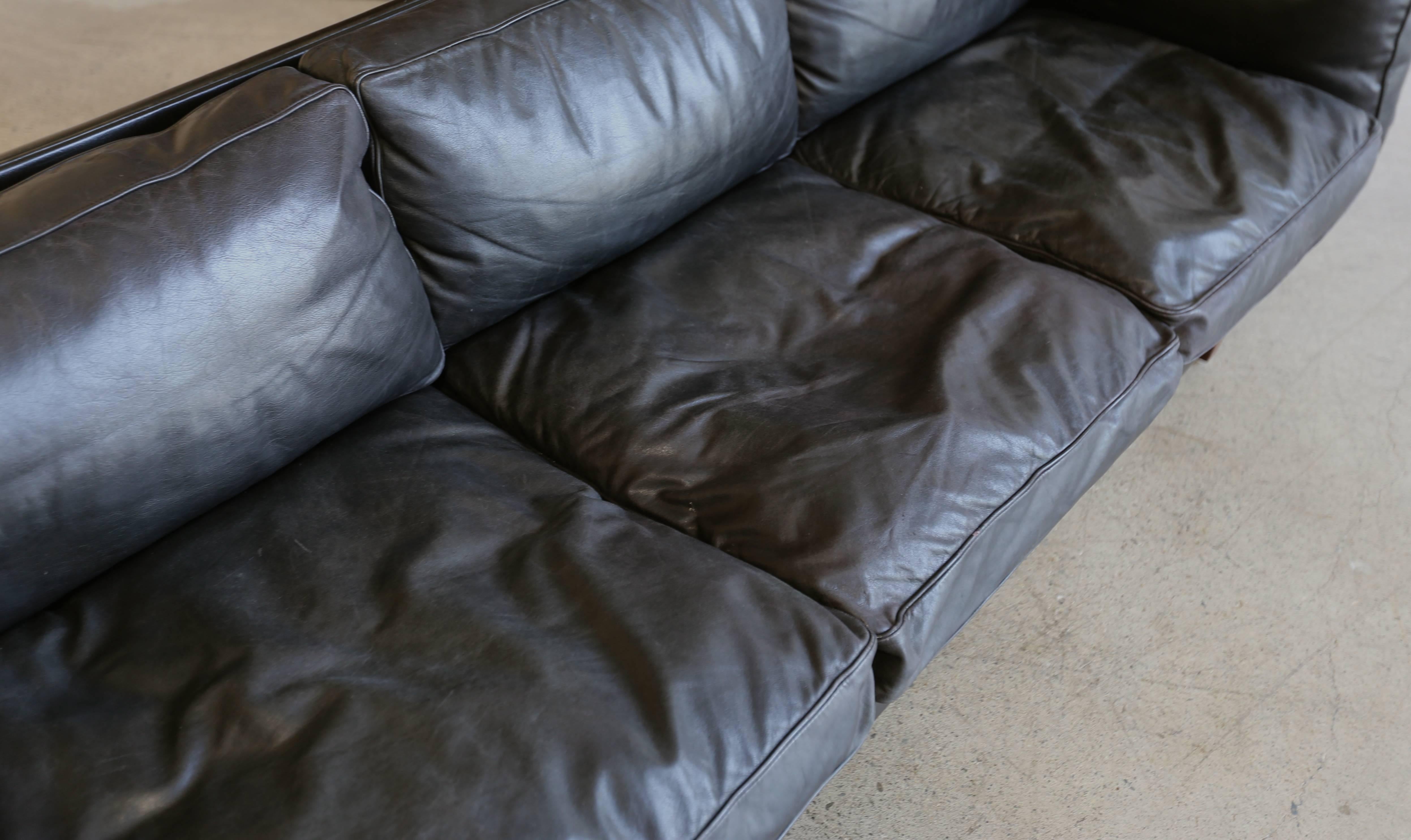 Danish Rosewood and Original Black Leather Sofa by Illum Wikkelsø
