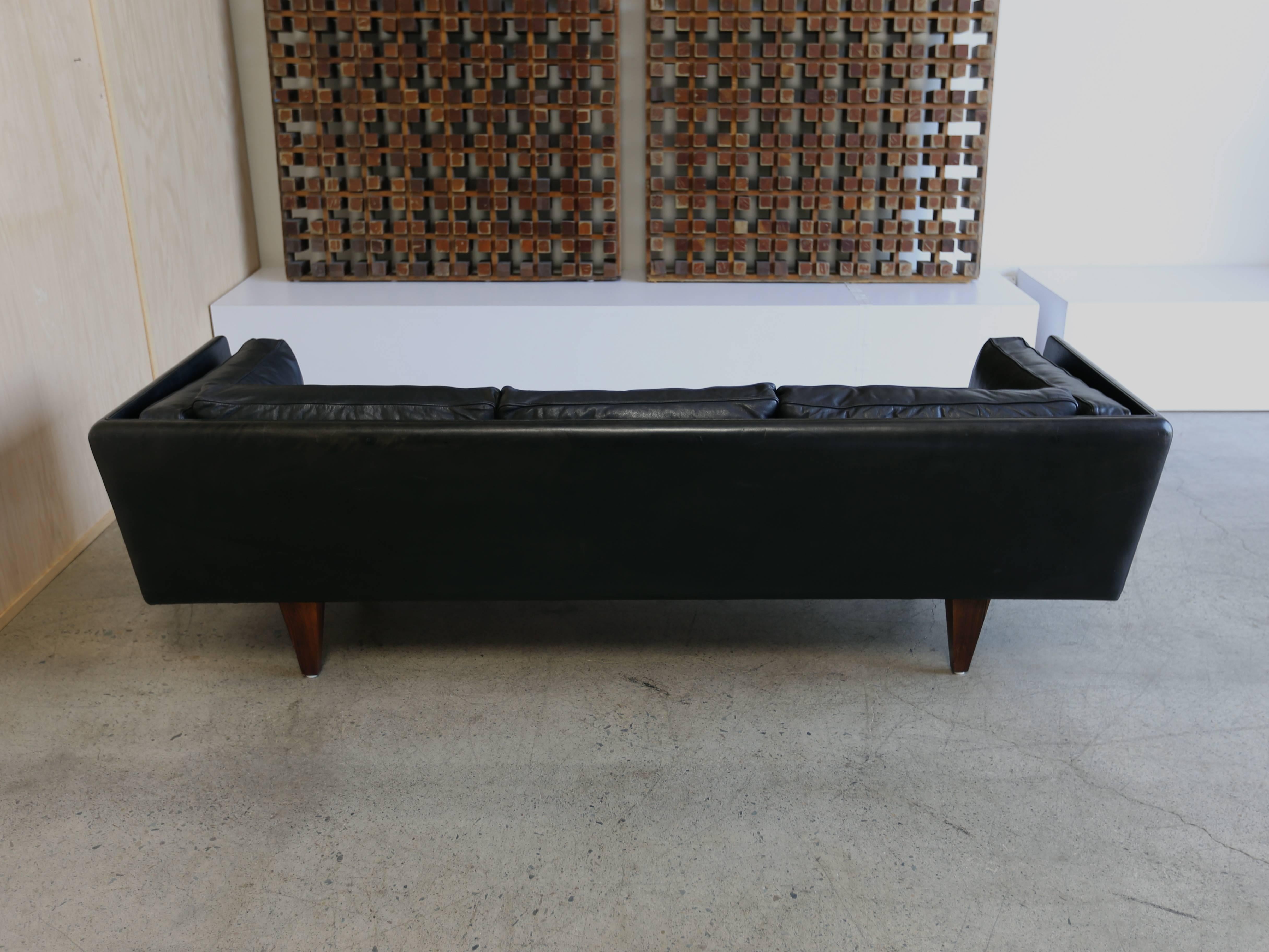 Patinated Rosewood and Original Black Leather Sofa by Illum Wikkelsø
