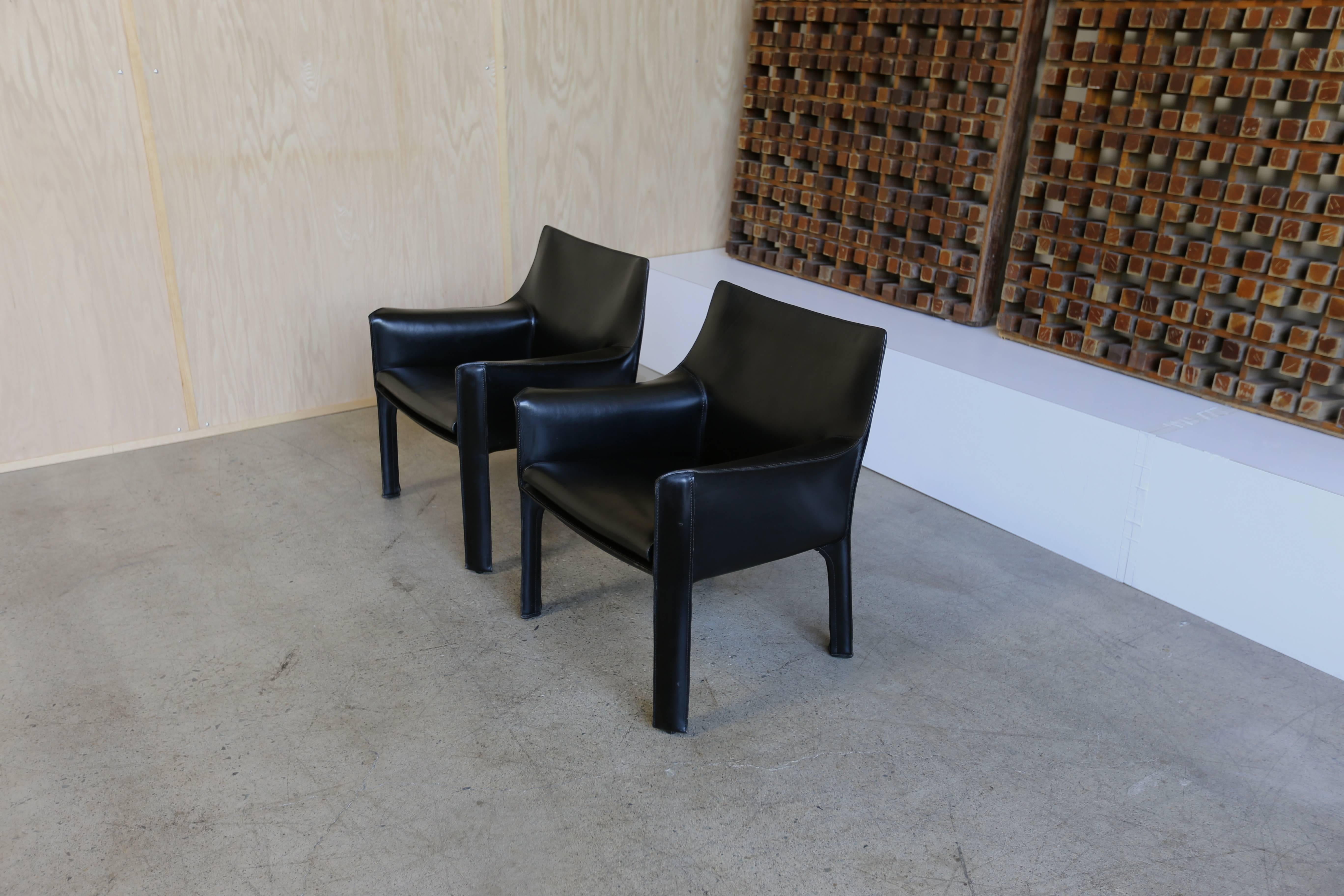 Pair of Cab Lounge Chairs by Mario Bellini for Cassina In Good Condition In Costa Mesa, CA