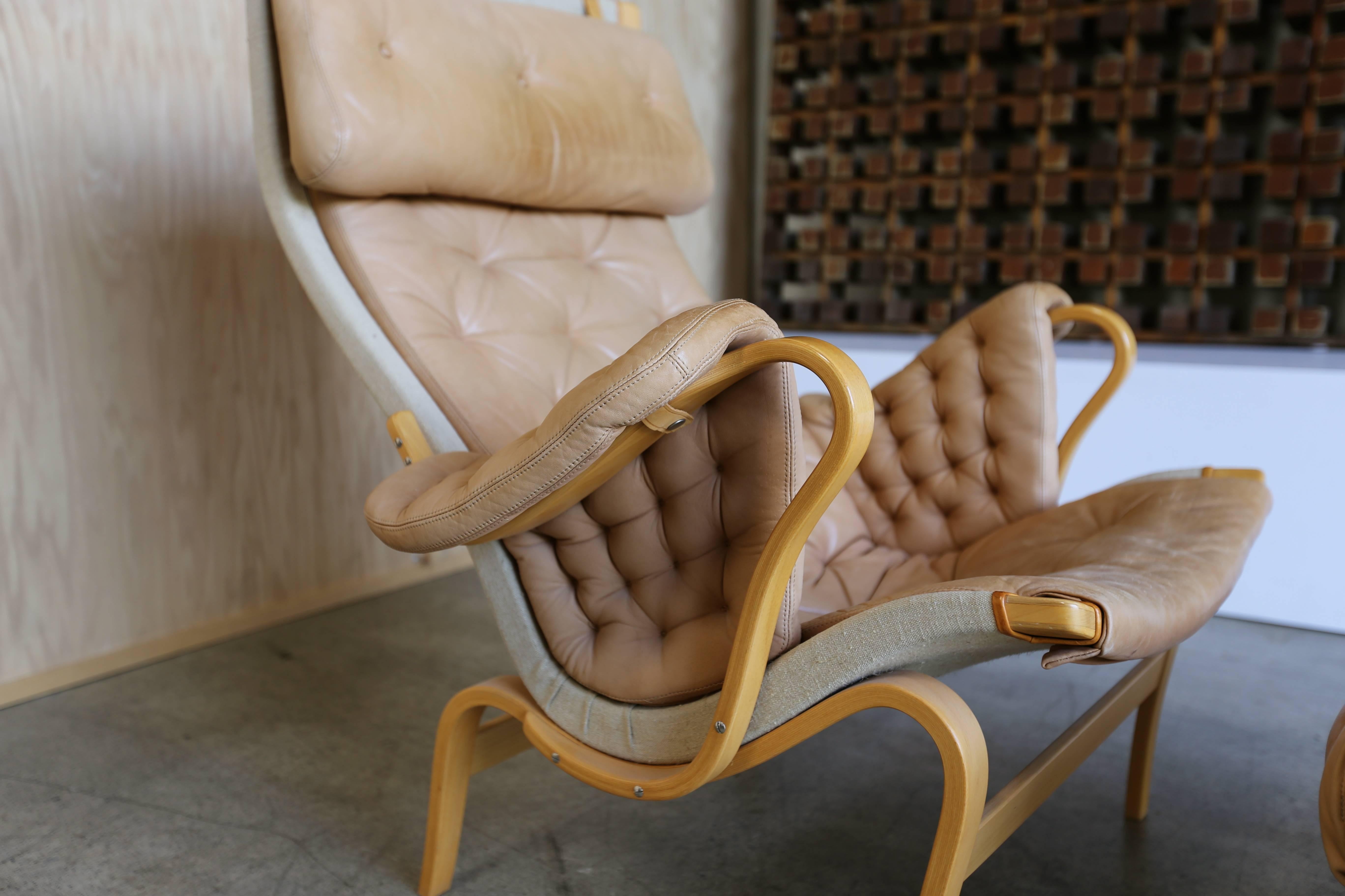 Mid-Century Modern Pernilla Lounge Chair with Ottoman by Bruno Mathsson