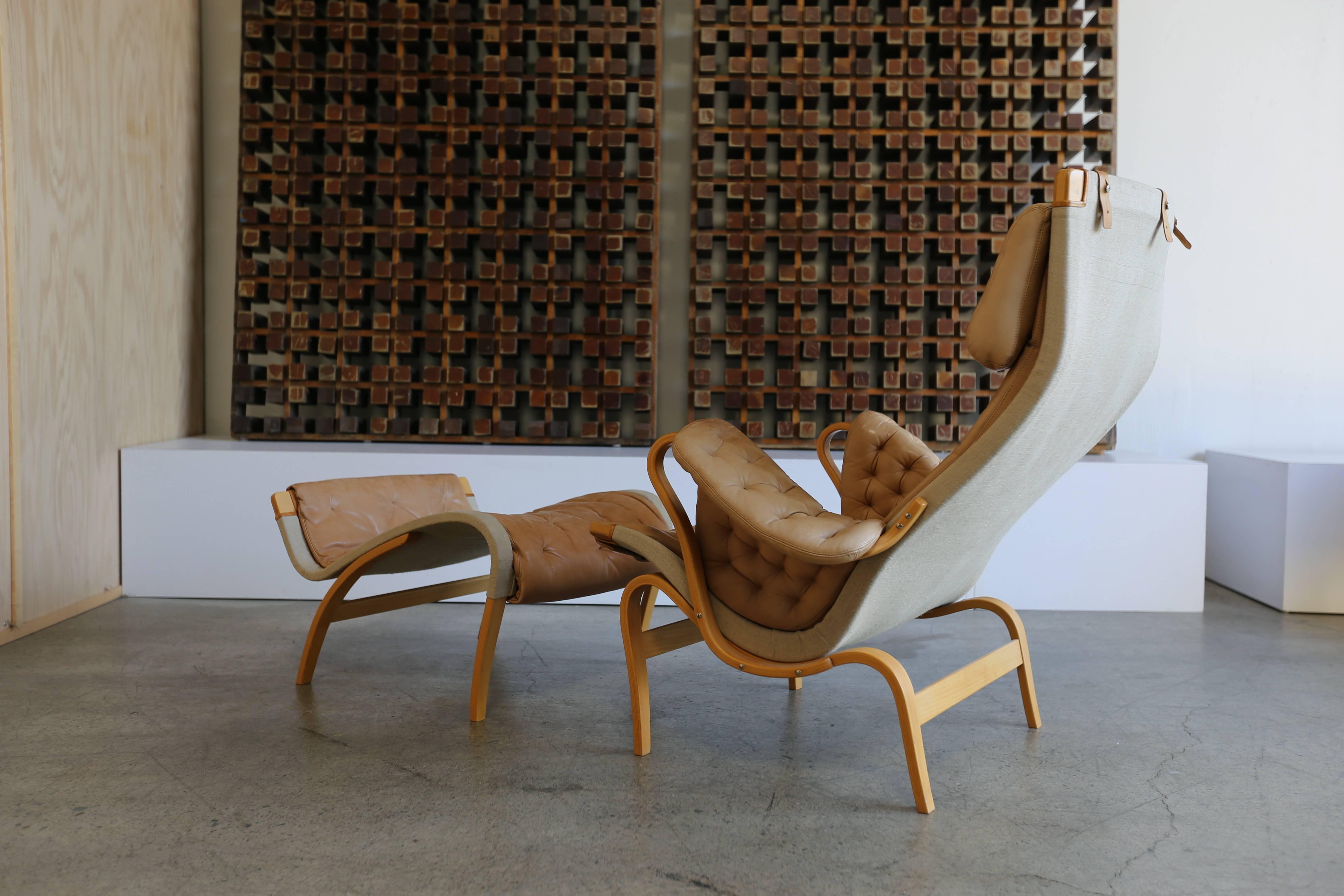 Swedish Pernilla Lounge Chair with Ottoman by Bruno Mathsson