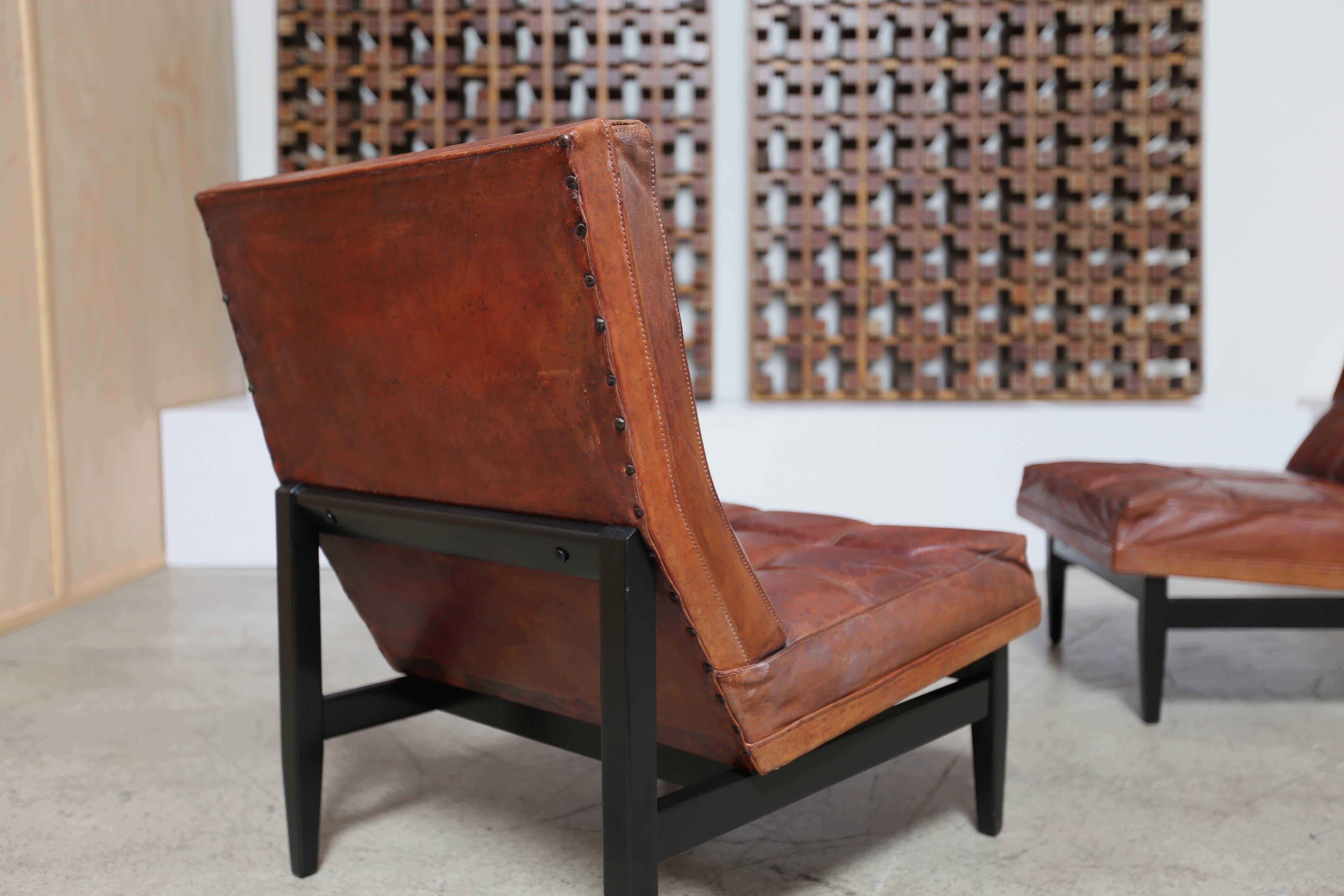 Pair of Leather Lounge Chairs by Camacho Roldan & Artecto Colombia 2