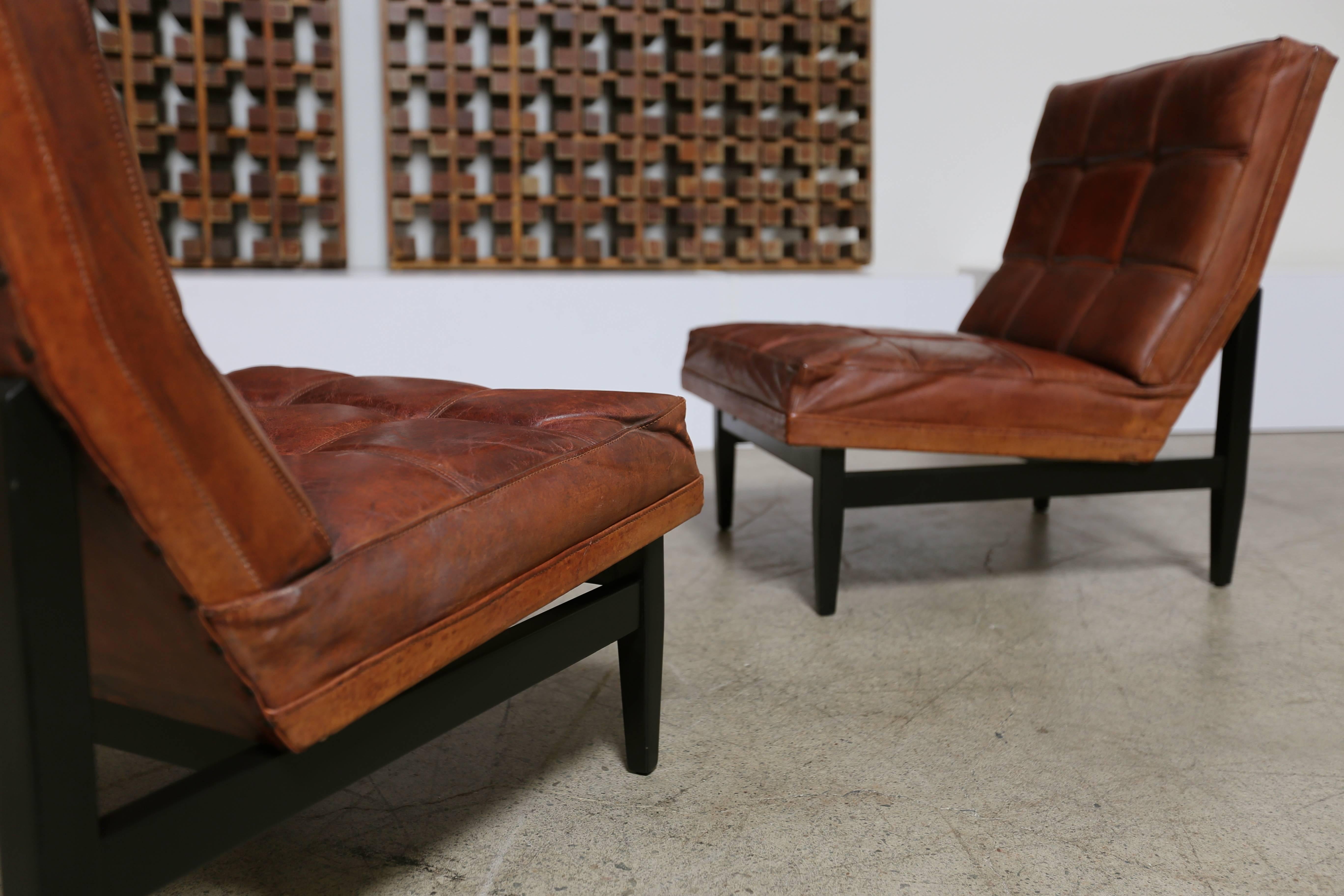 20th Century Pair of Leather Lounge Chairs by Camacho Roldan & Artecto Colombia