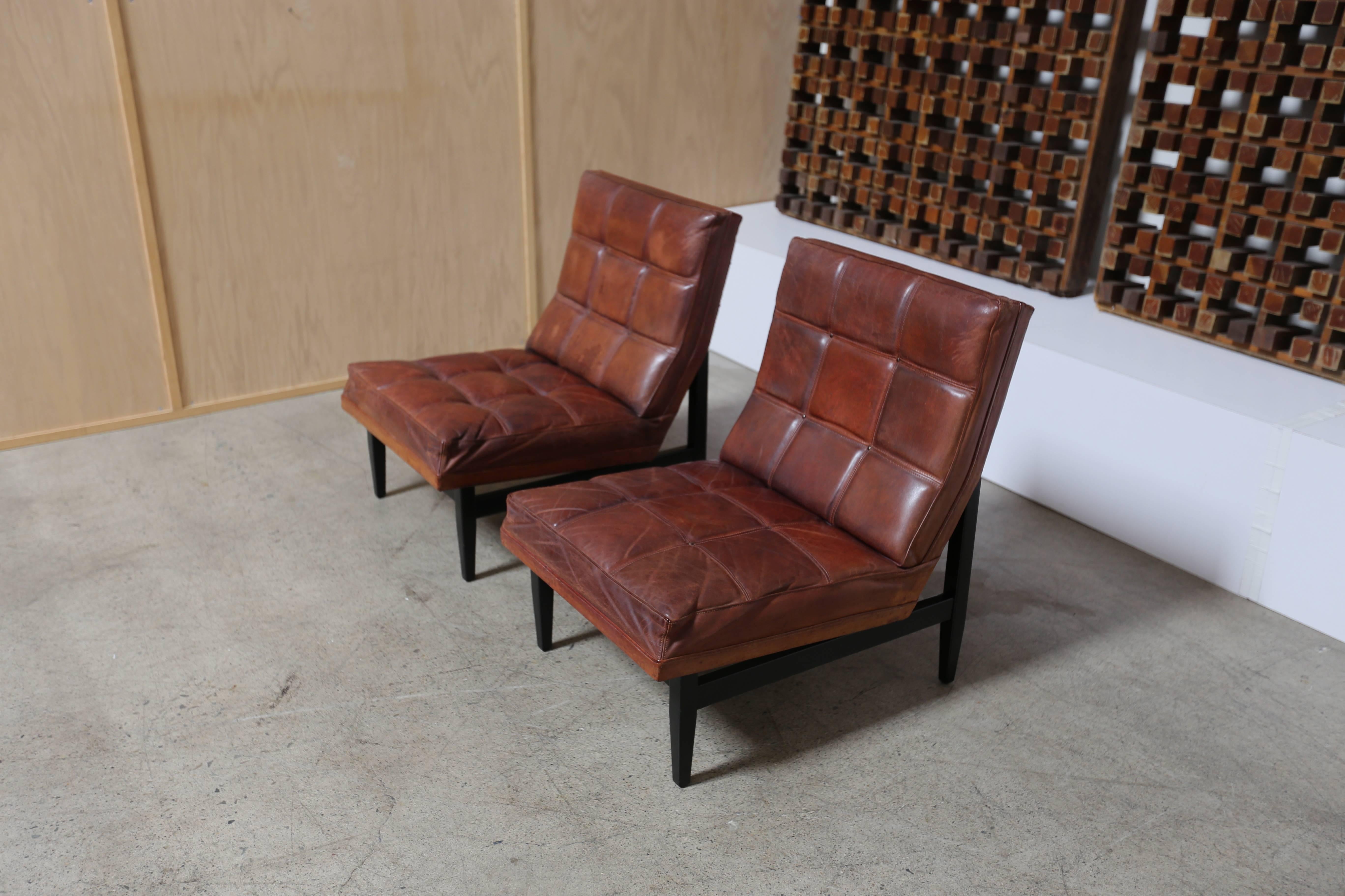 Colombian Pair of Leather Lounge Chairs by Camacho Roldan & Artecto Colombia
