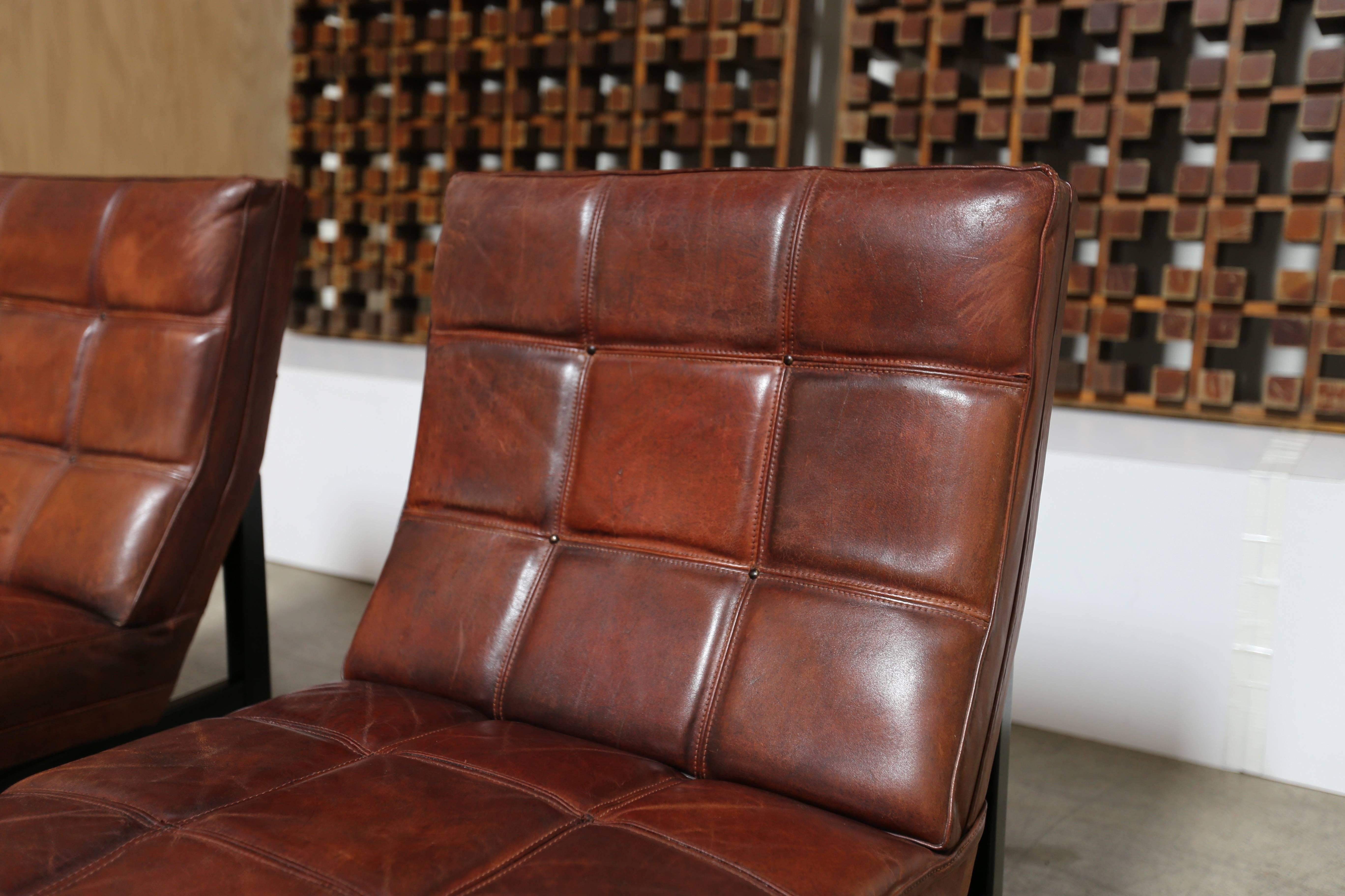 Mid-Century Modern Pair of Leather Lounge Chairs by Camacho Roldan & Artecto Colombia