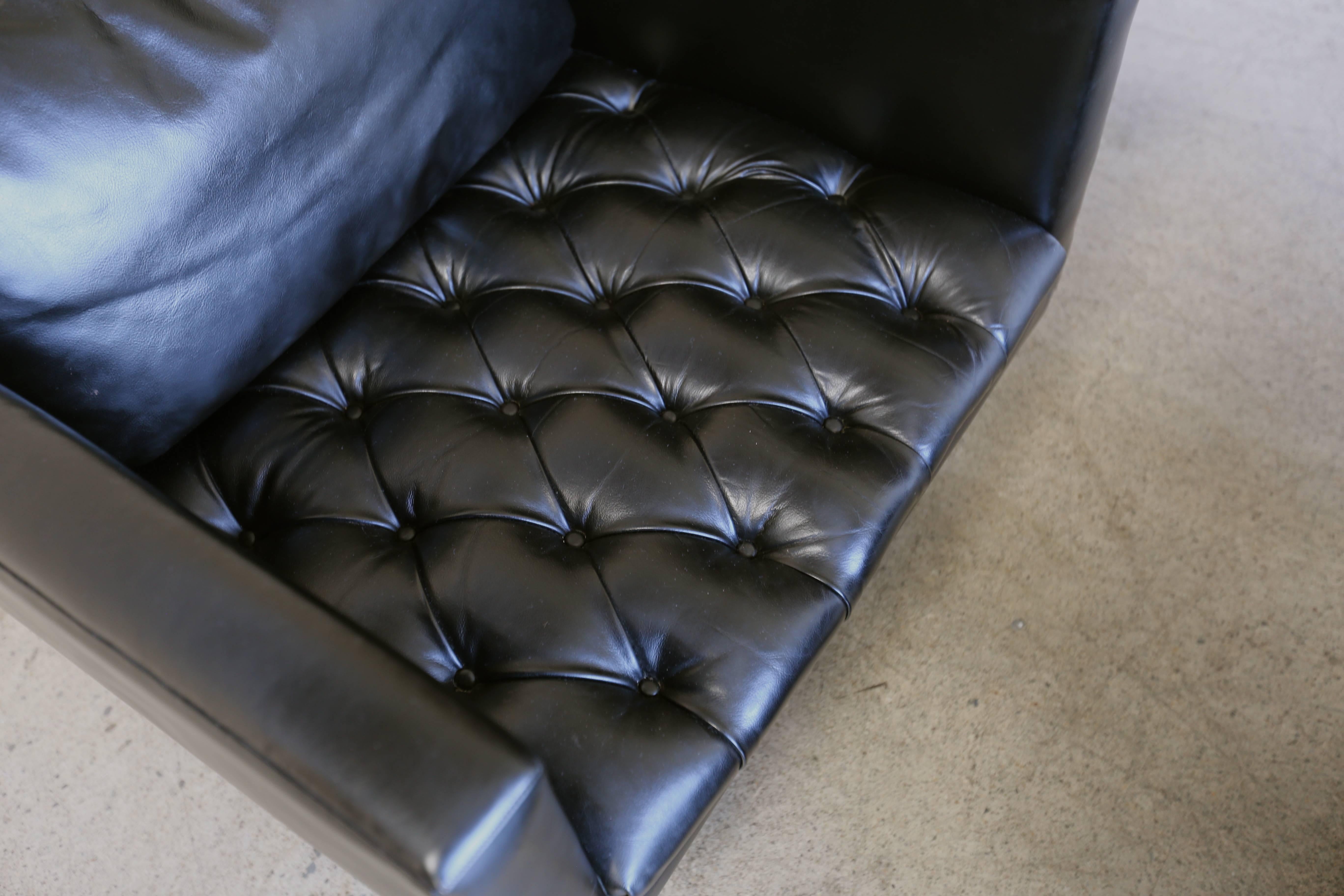 Black Leather and Rosewood Swivel Lounge Chairs by Harvey Probber 2