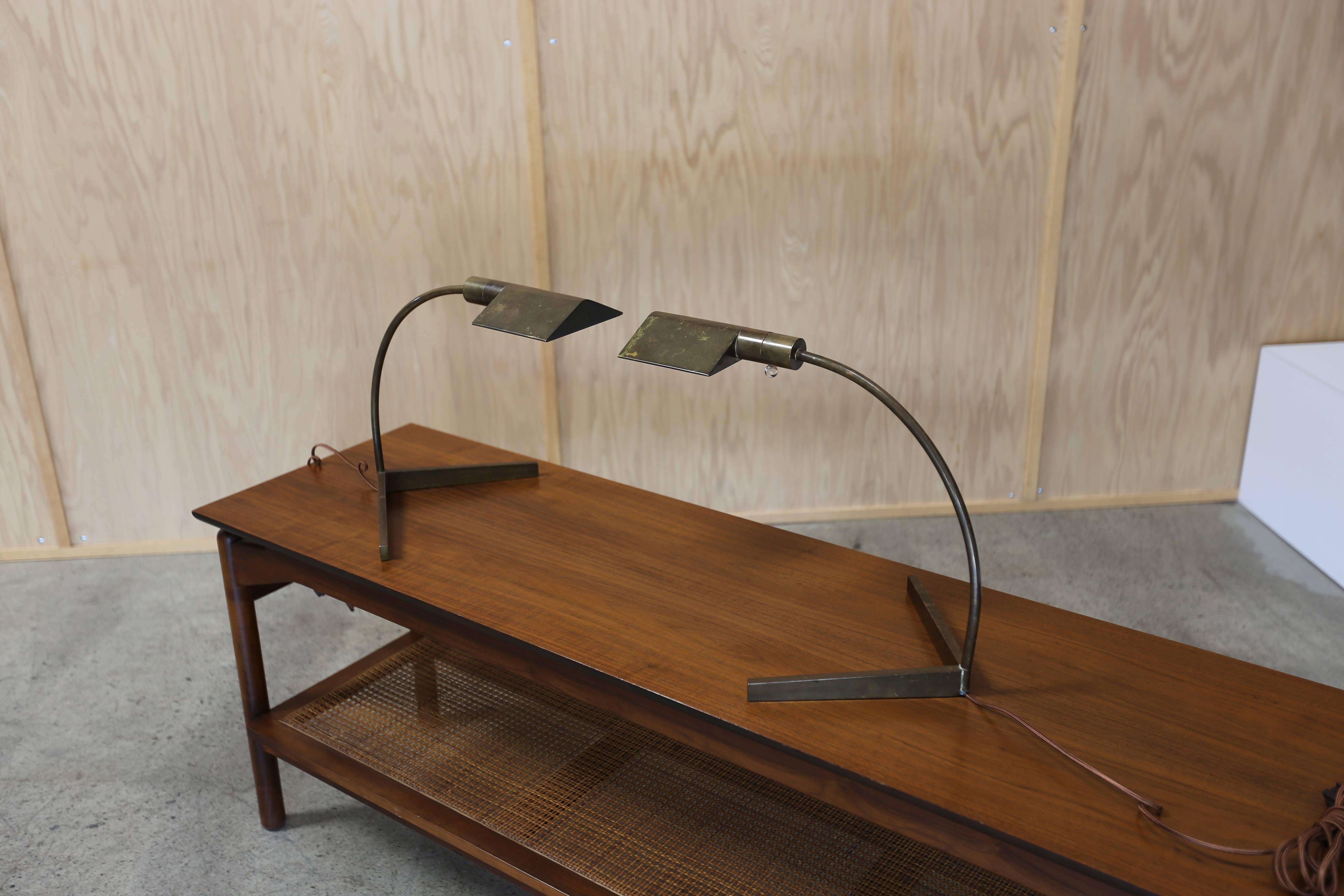 American Pair of Patinated Brass Desk Lamps by Cedric Hartman