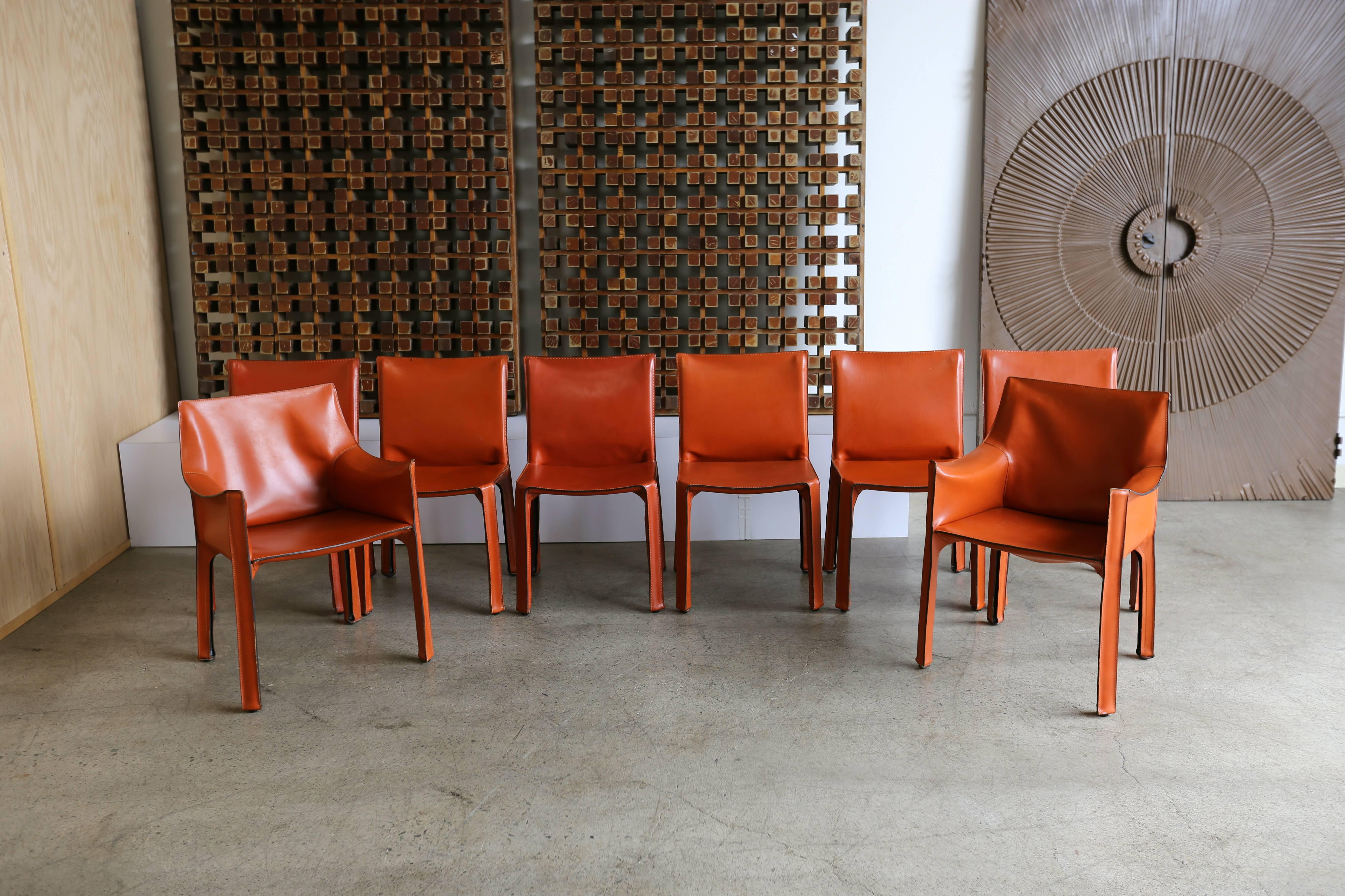 Mid-Century Modern Set of Eight Mario Bellini Cab Dining Chairs for Cassina