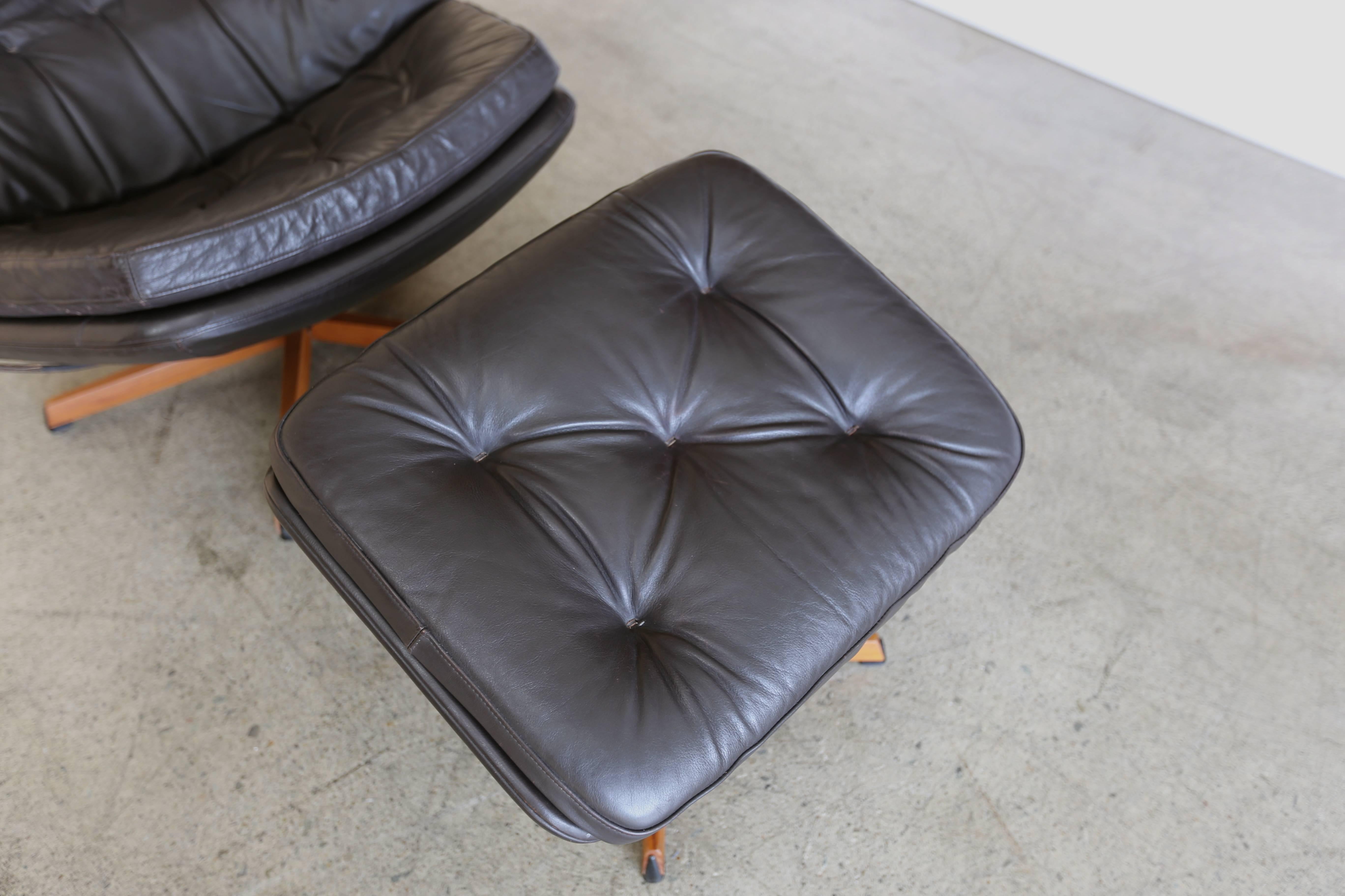 Leather Lounge Chair and Ottoman by Madsen & Schubell 2