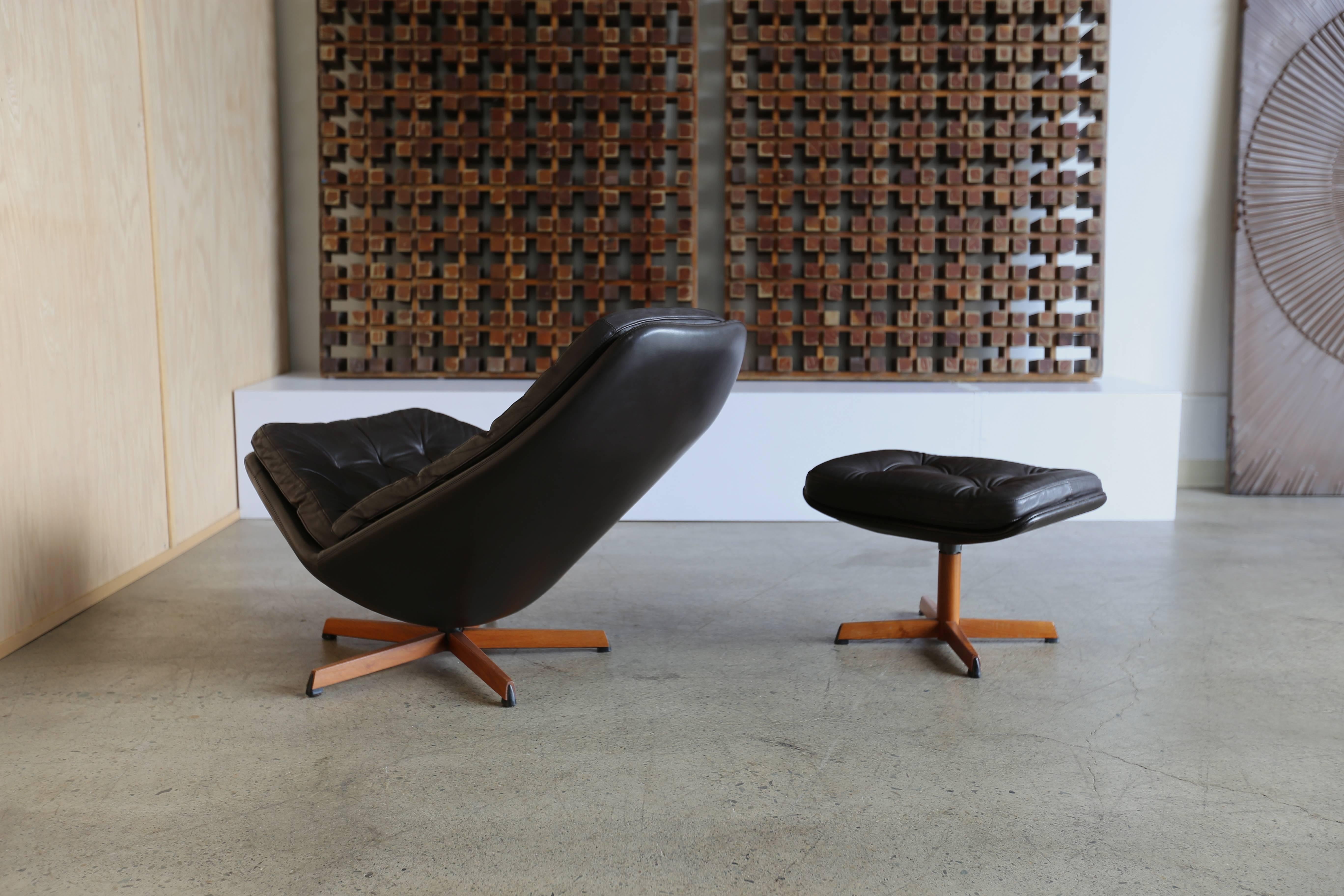 Leather Lounge Chair and Ottoman by Madsen & Schubell 1