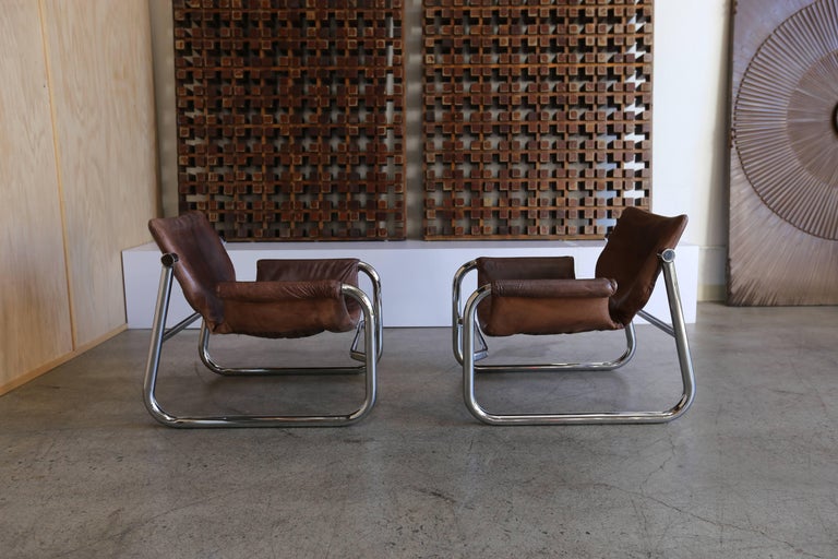 Patenated Leather Alpha Lounge Chairs By Maurice Burke For Pozza