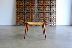 Hans Wegner Teak and Cane Stool for Johannes Hansen