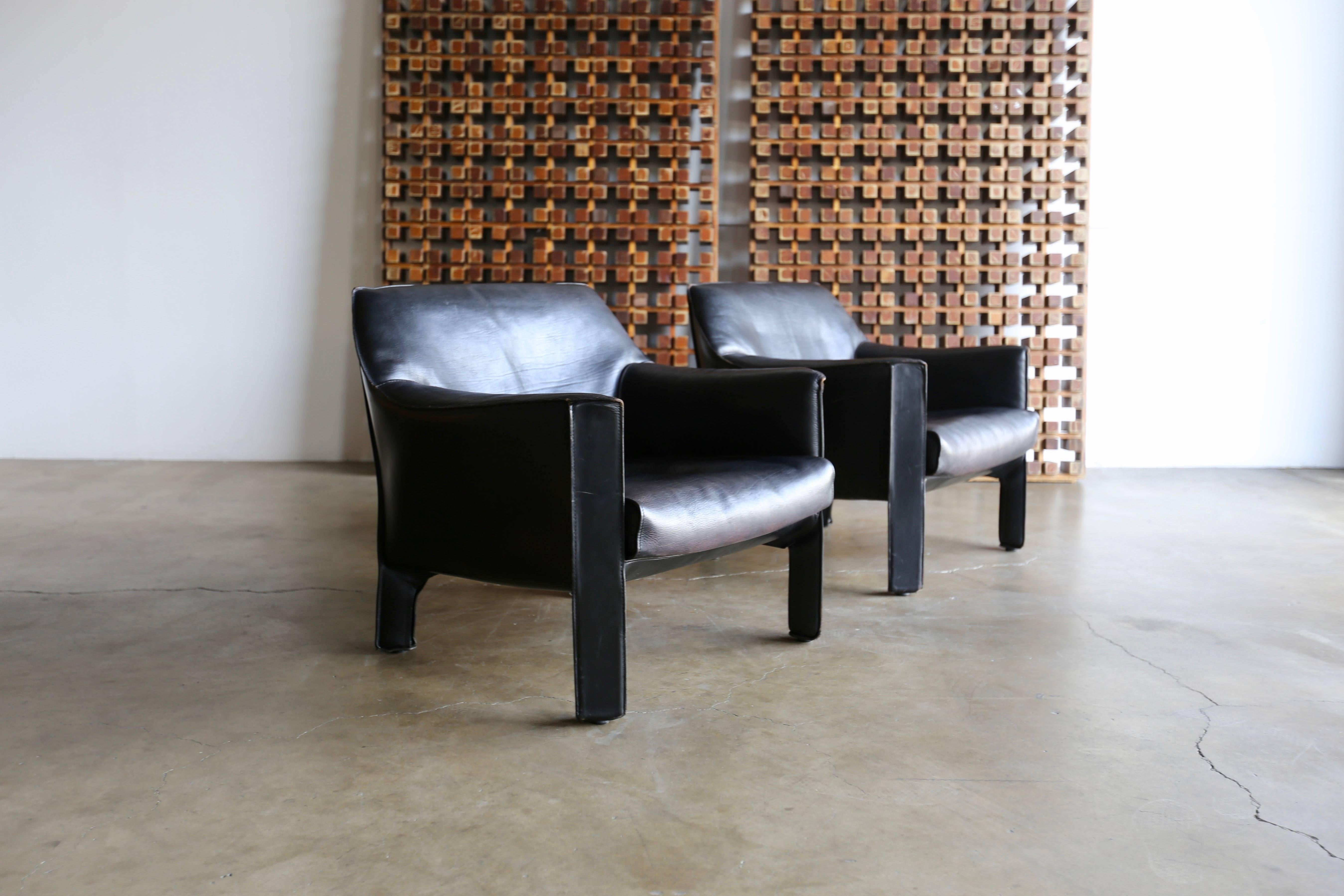 Italian Pair of Large CAB Lounge Chairs by Mario Bellini for Cassina