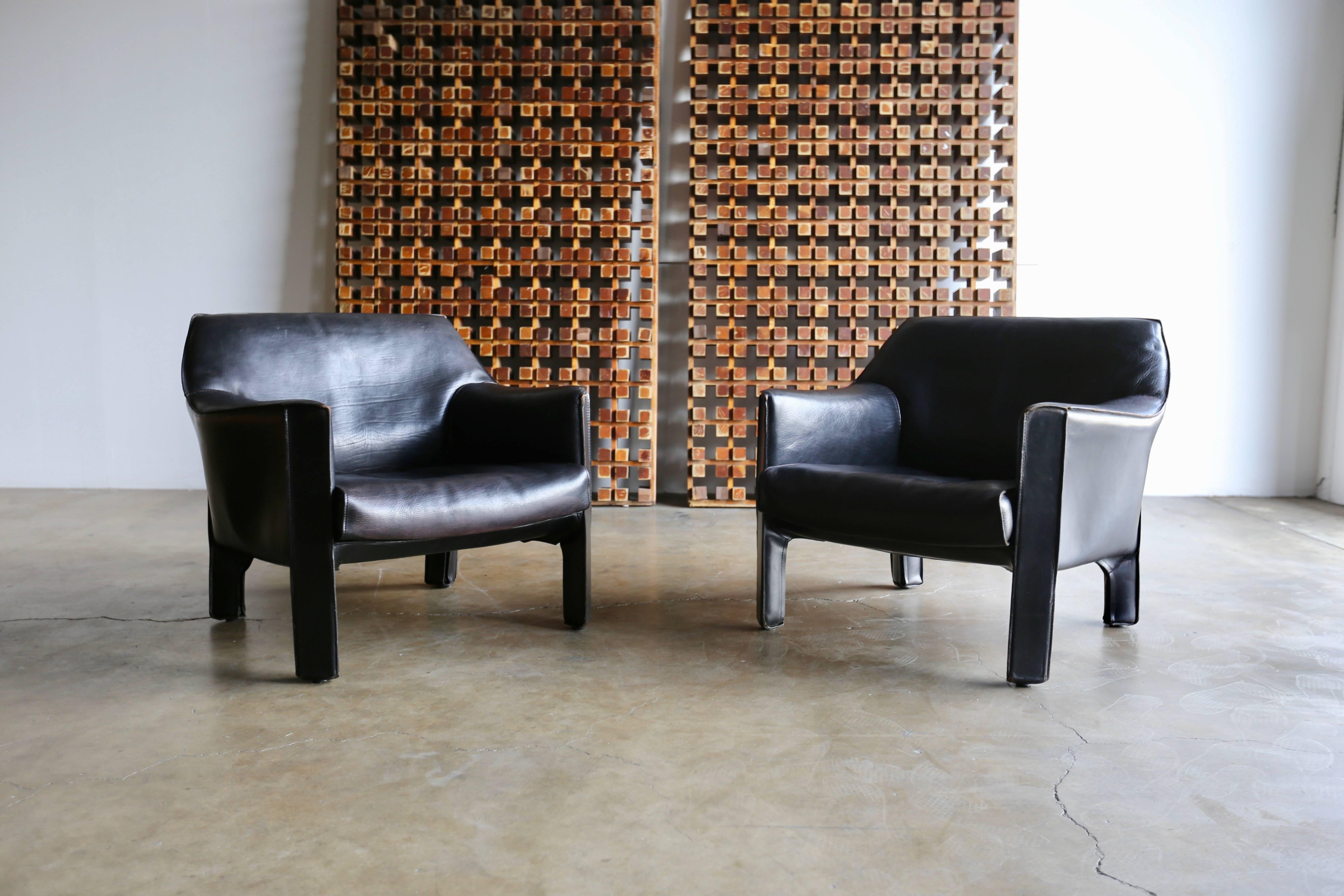 Pair of large CAB lounge chairs designed by Mario Bellini for Cassina. This is the largest chair designed for the CAB series.