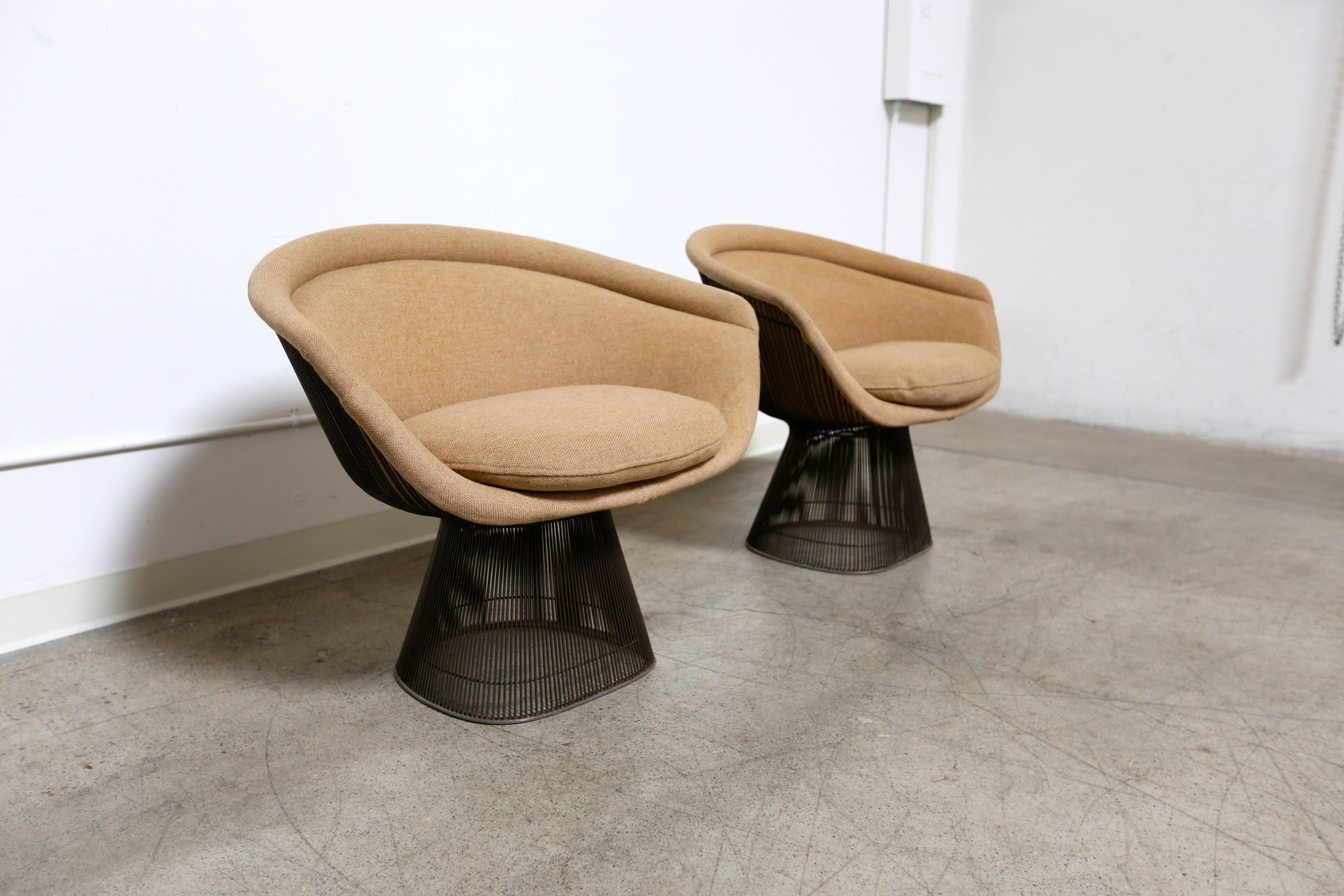 Pair of Warren Platner bronze lounge chairs for Knoll.