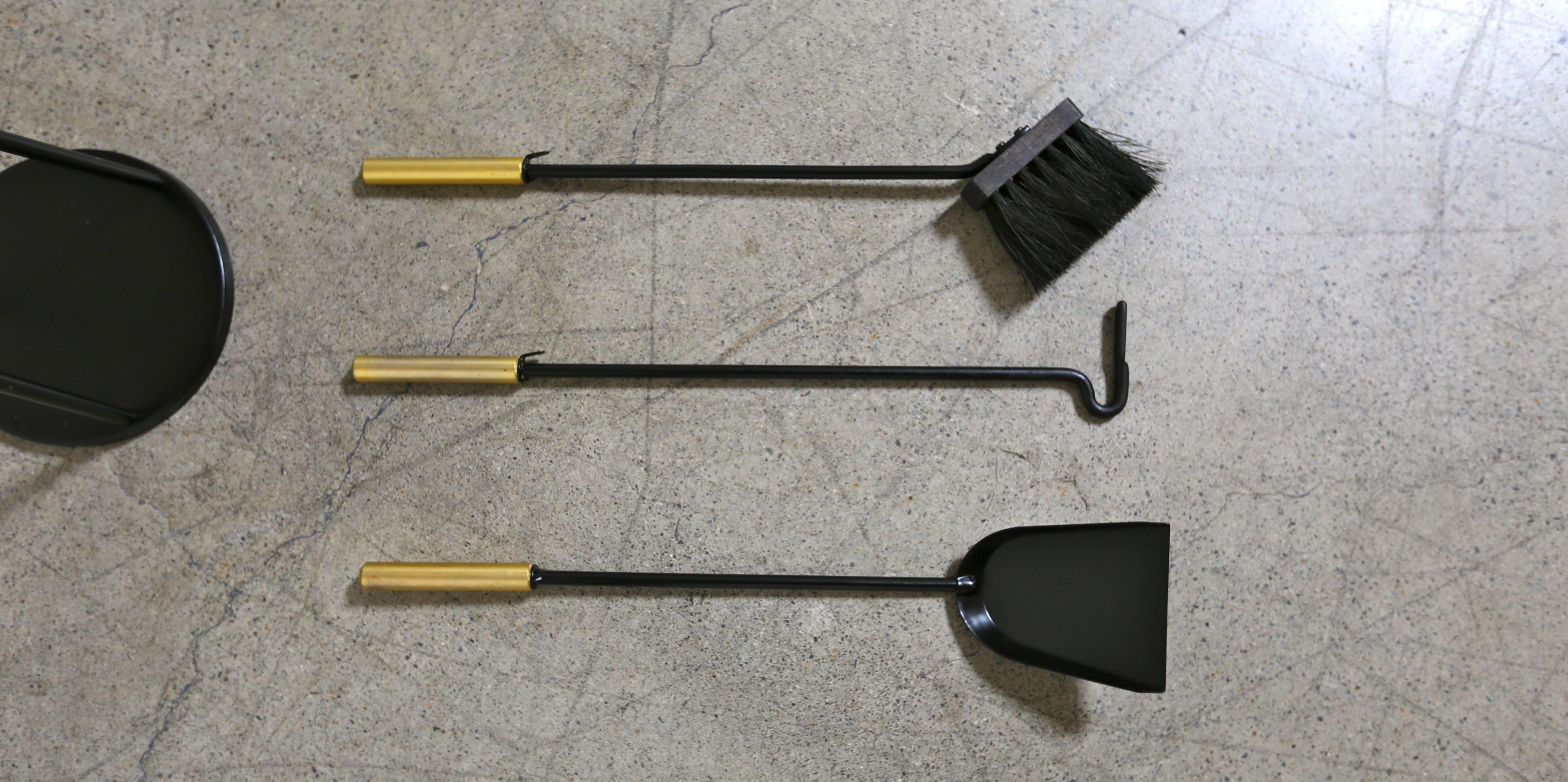 20th Century Modernist Brass & Iron Fire Tools 