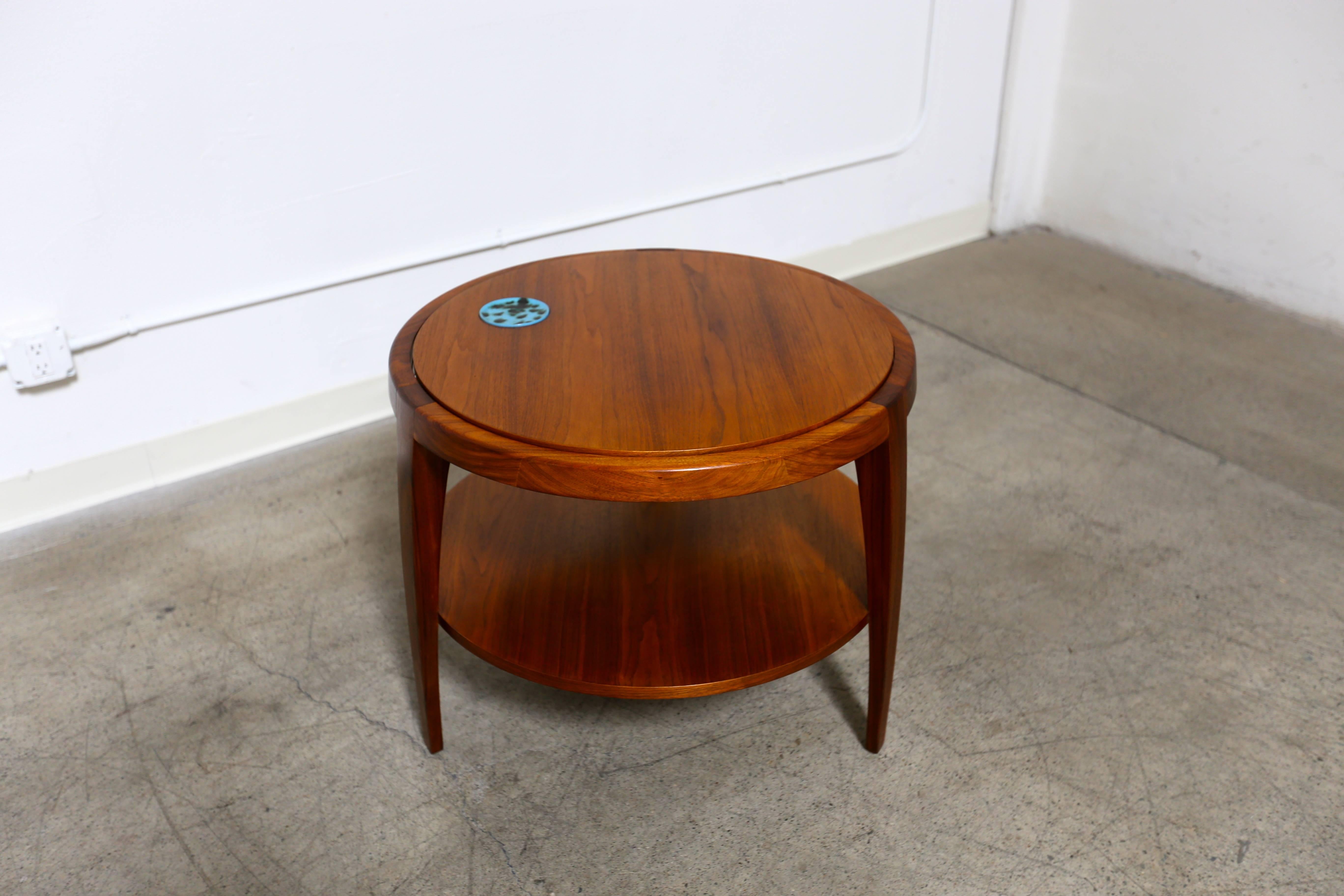 Rare occasional table by Edward Wormley with Natzler tile. The top on this piece rotates. The tabletop measures 28.5