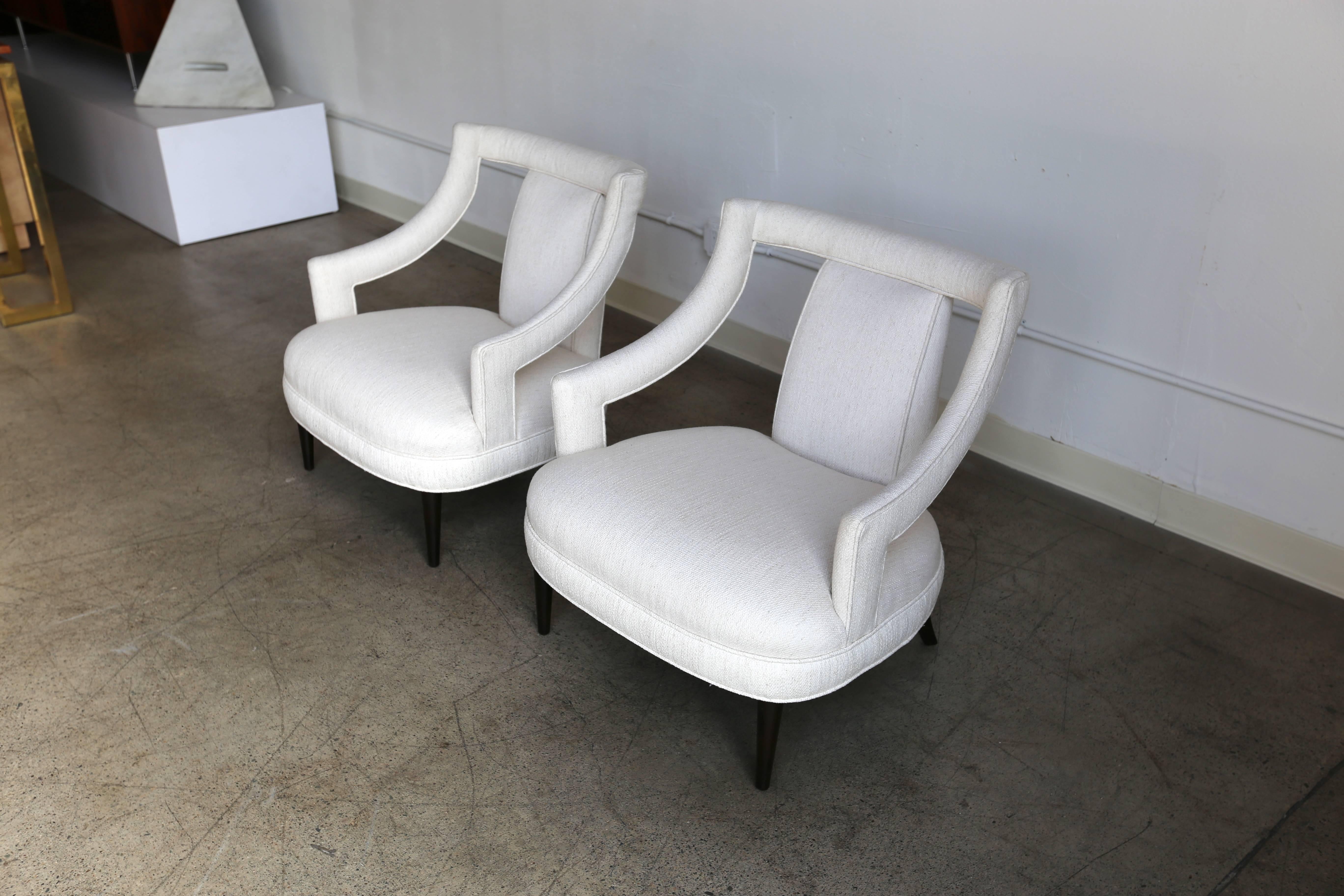 Fabric Classic Pair of Open Arm Lounge Chairs 