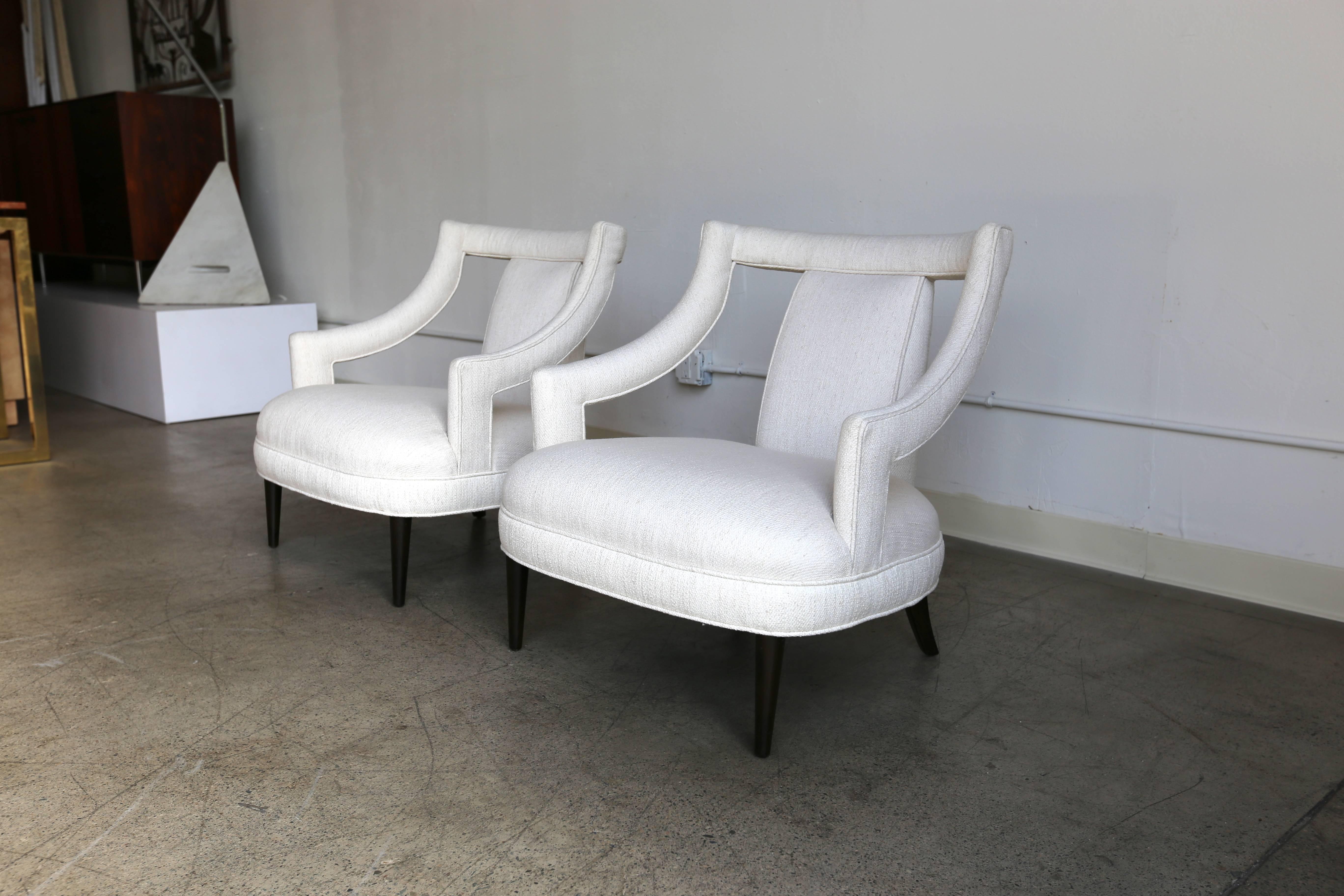 Mid-Century Modern Classic Pair of Open Arm Lounge Chairs 