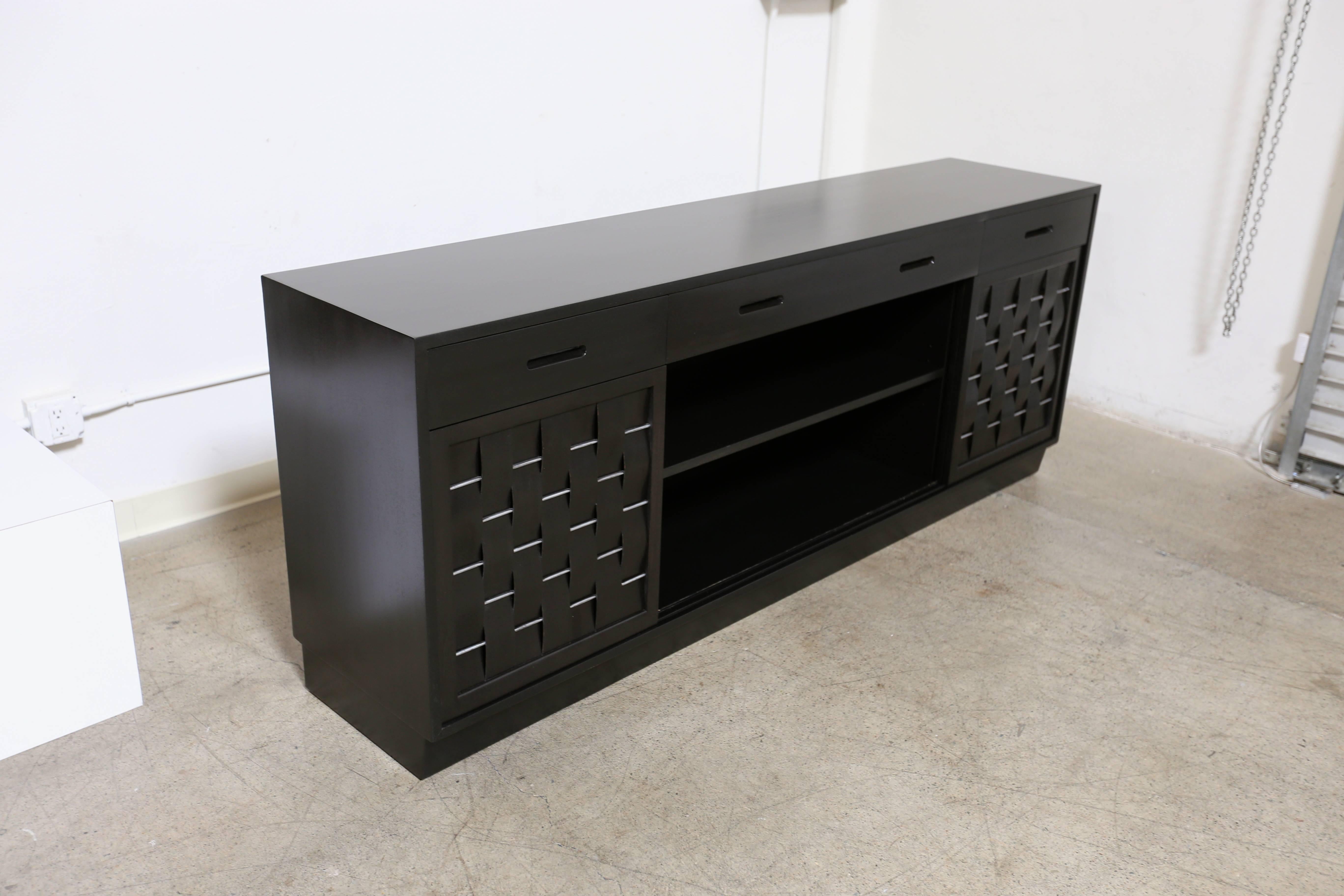Ebonized Woven Front Credenza by Edward Wormley In Good Condition In Costa Mesa, CA