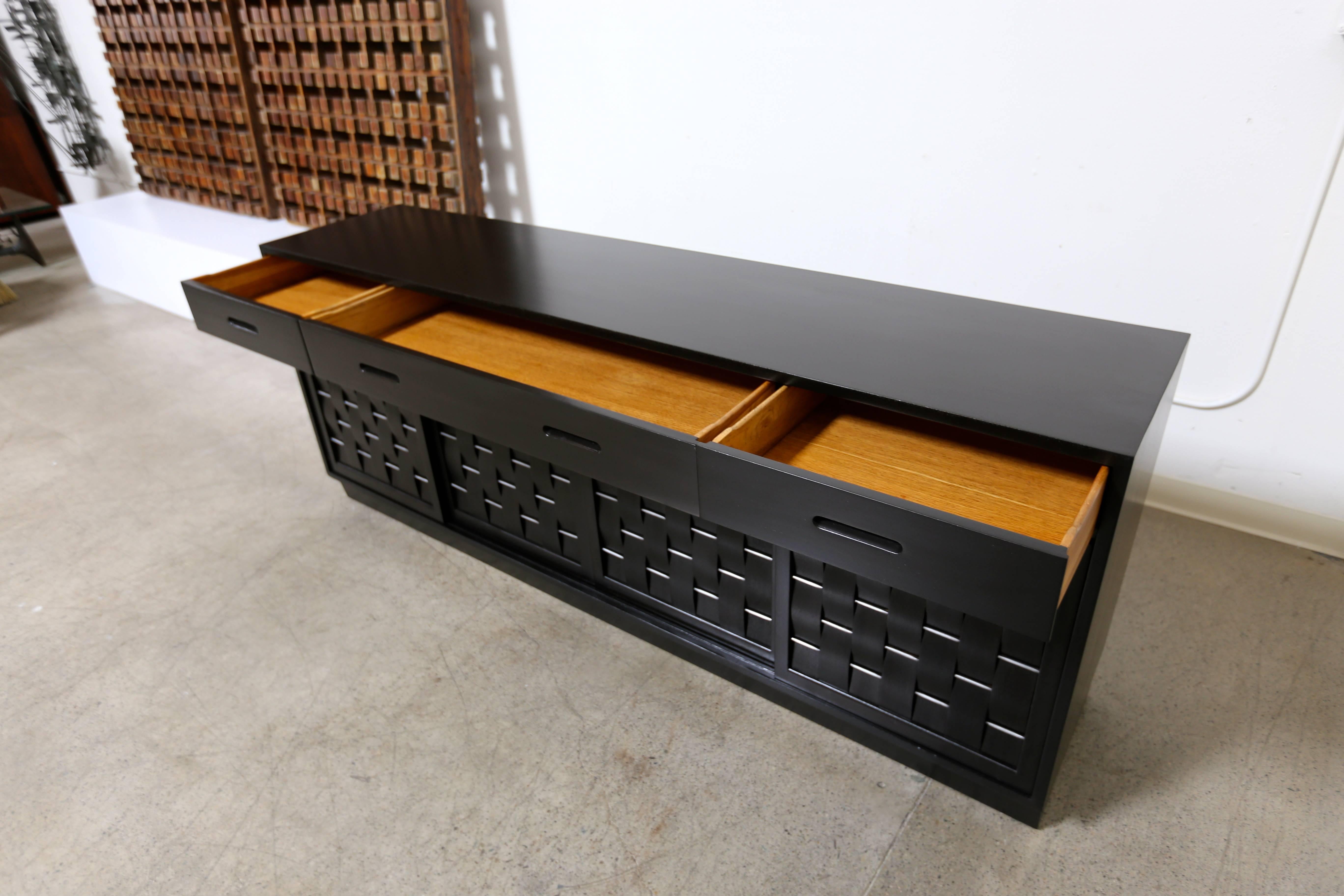 20th Century Ebonized Woven Front Credenza by Edward Wormley