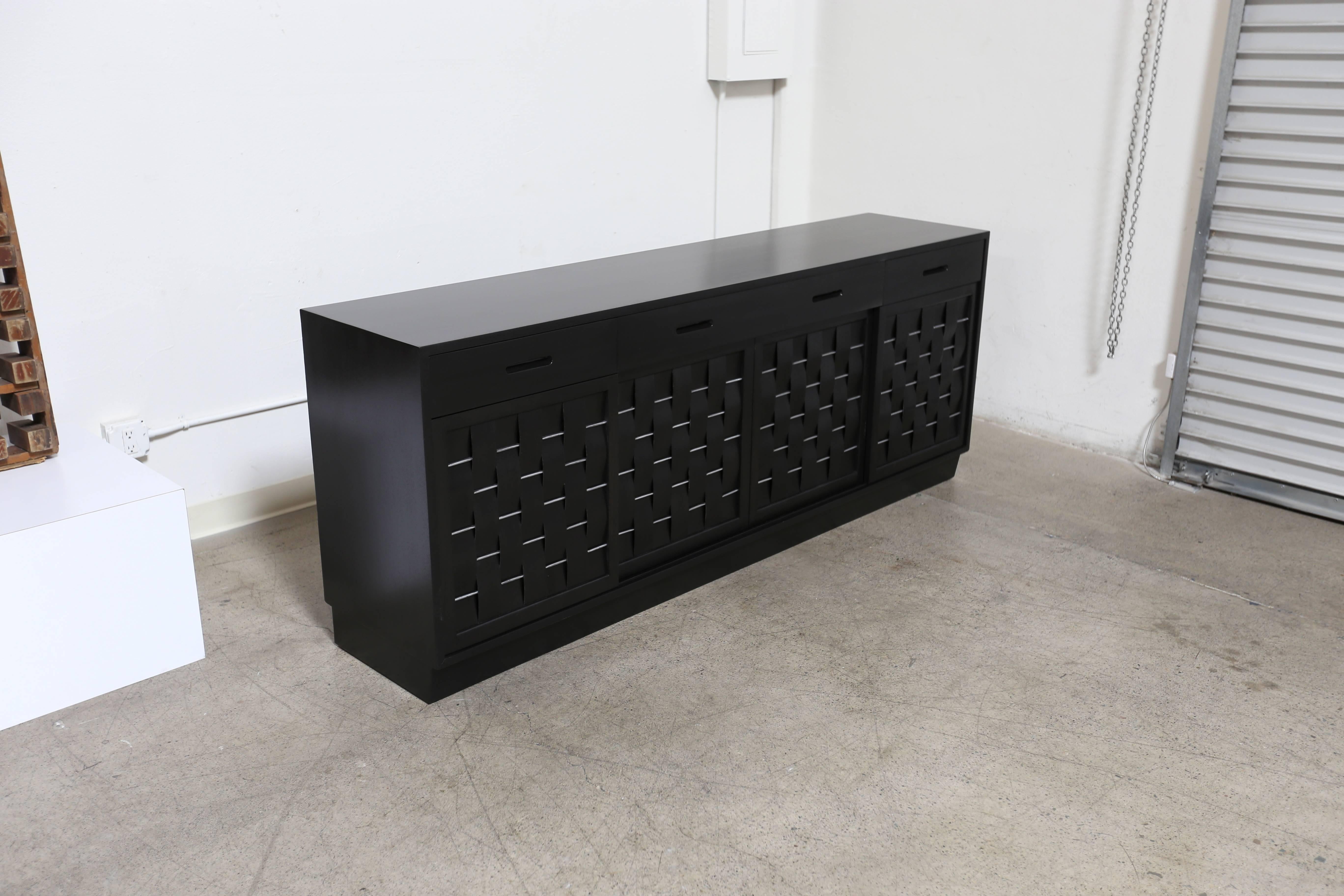 Wood Ebonized Woven Front Credenza by Edward Wormley