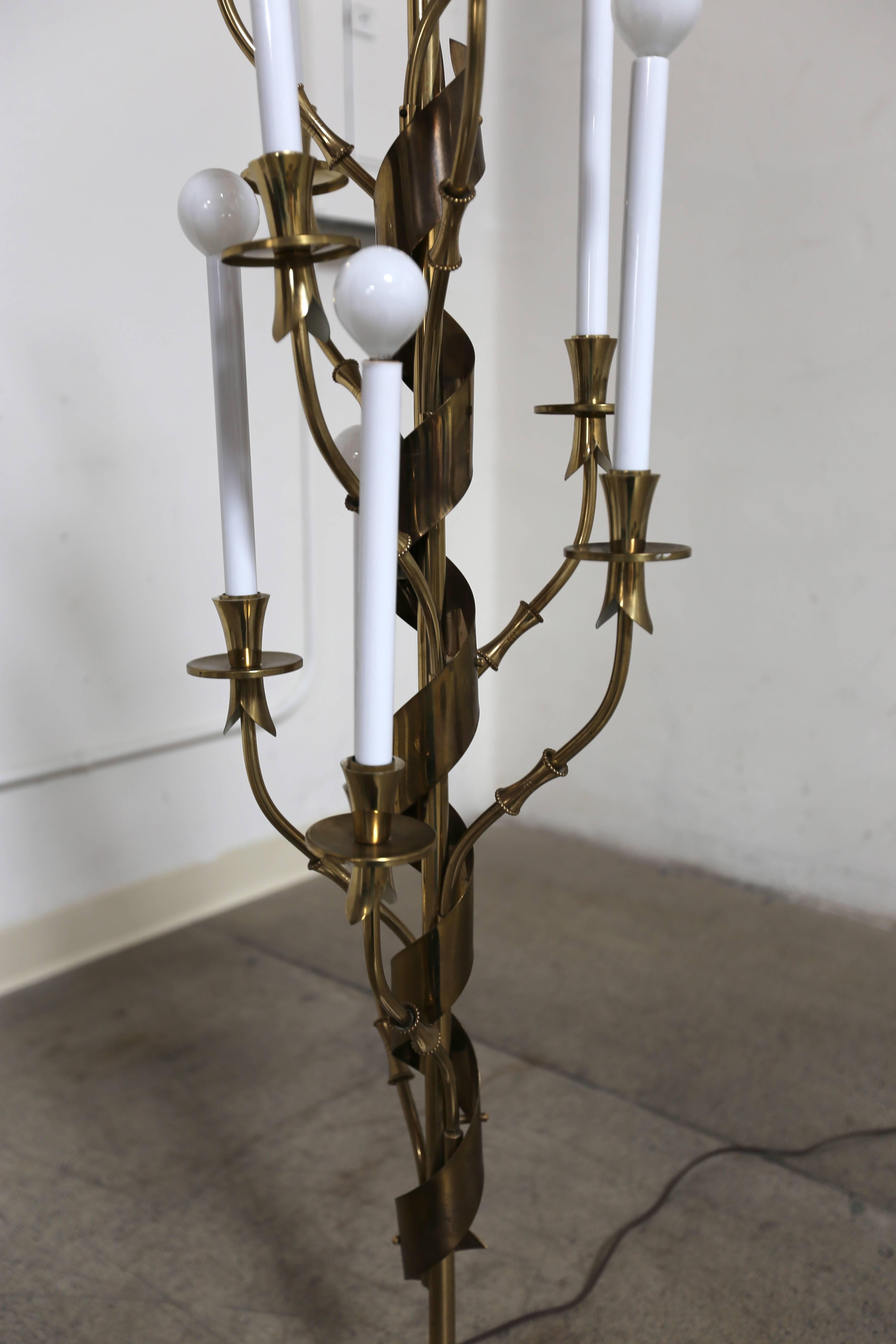 Sculptural Italian Brass Floor Lamp by Stilnovo In Good Condition In Costa Mesa, CA