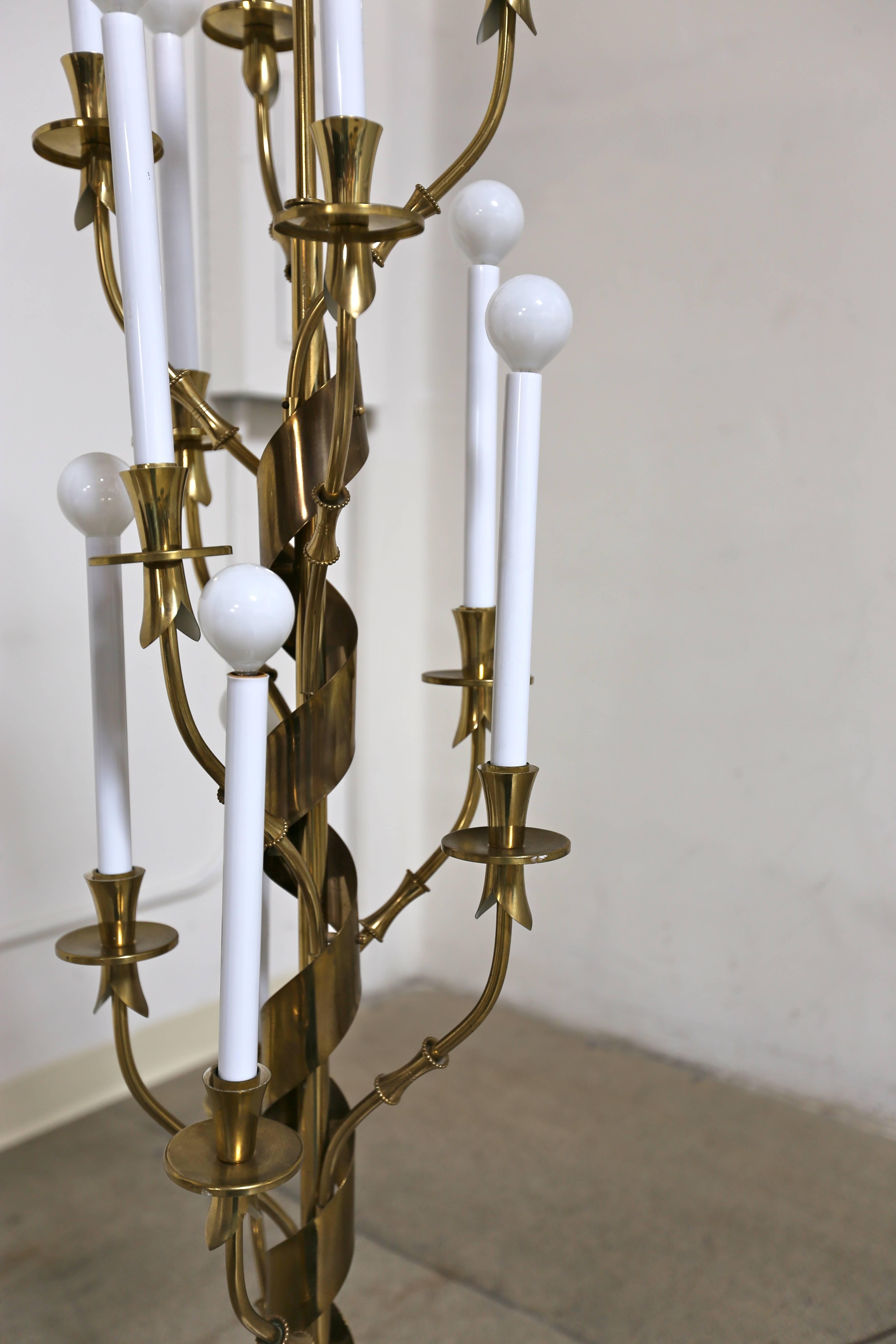 Sculptural Italian Brass Floor Lamp by Stilnovo 1