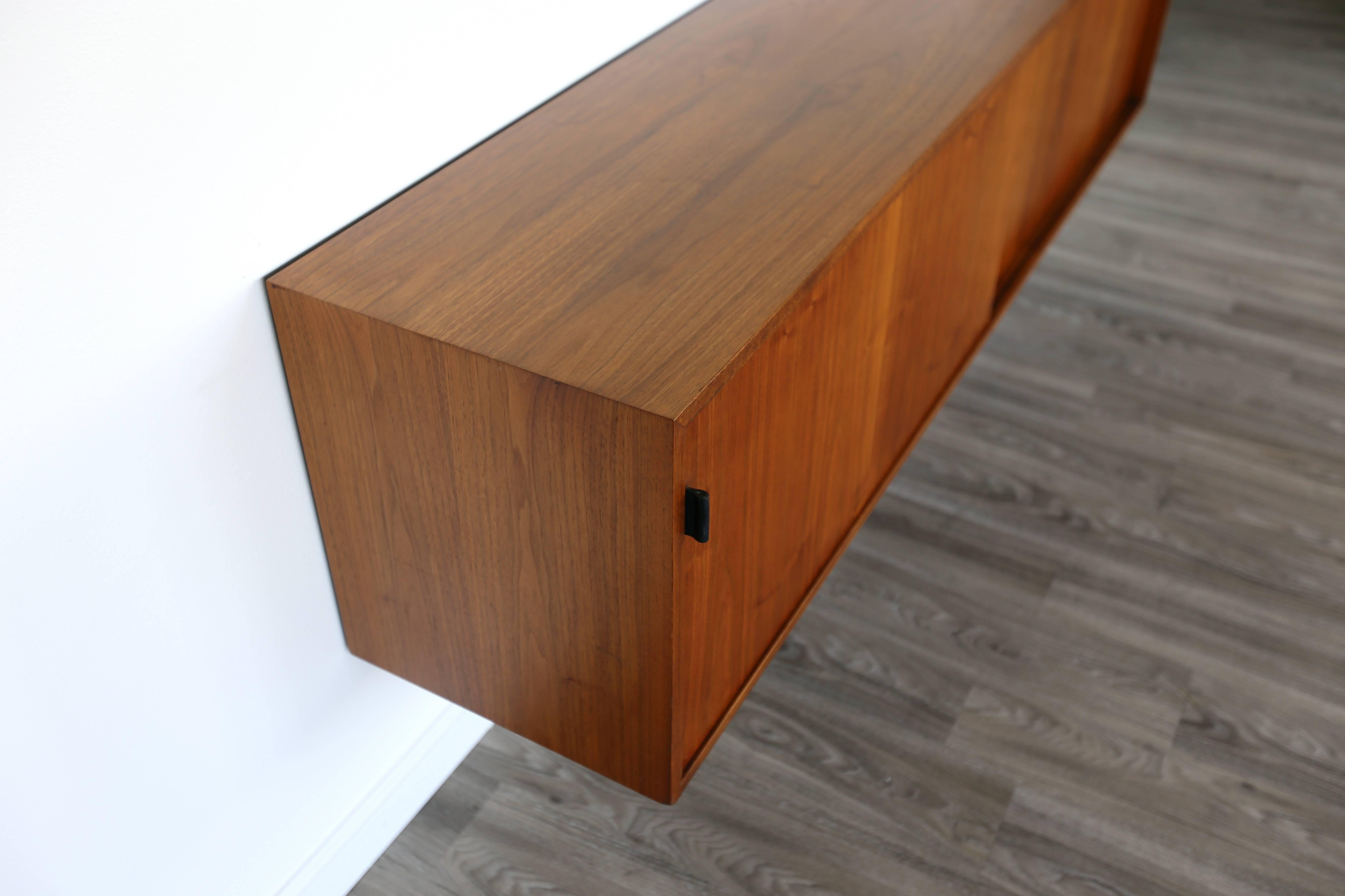 Walnut Hanging Credenza by Florence Knoll In Good Condition In Costa Mesa, CA