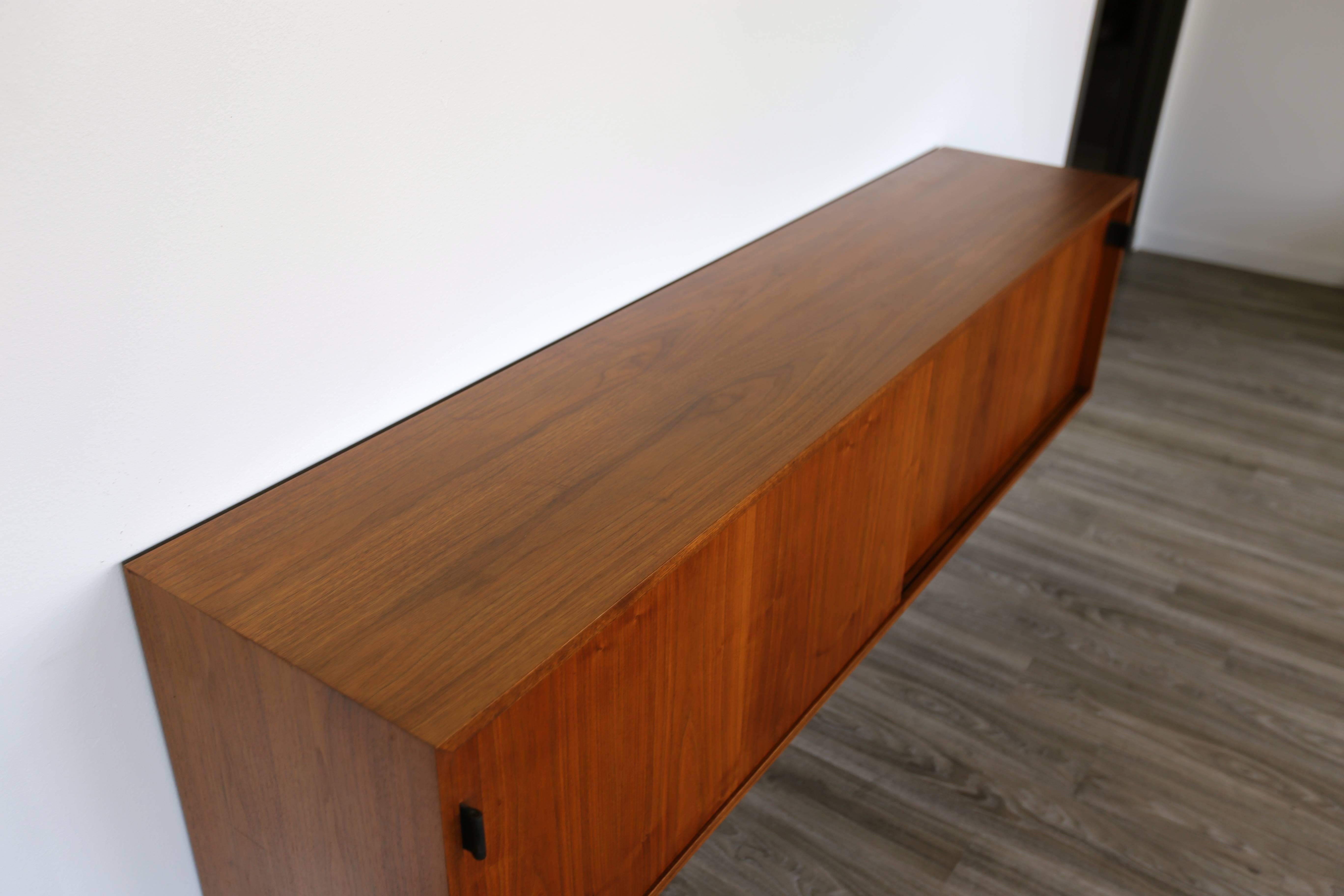 Leather Walnut Hanging Credenza by Florence Knoll