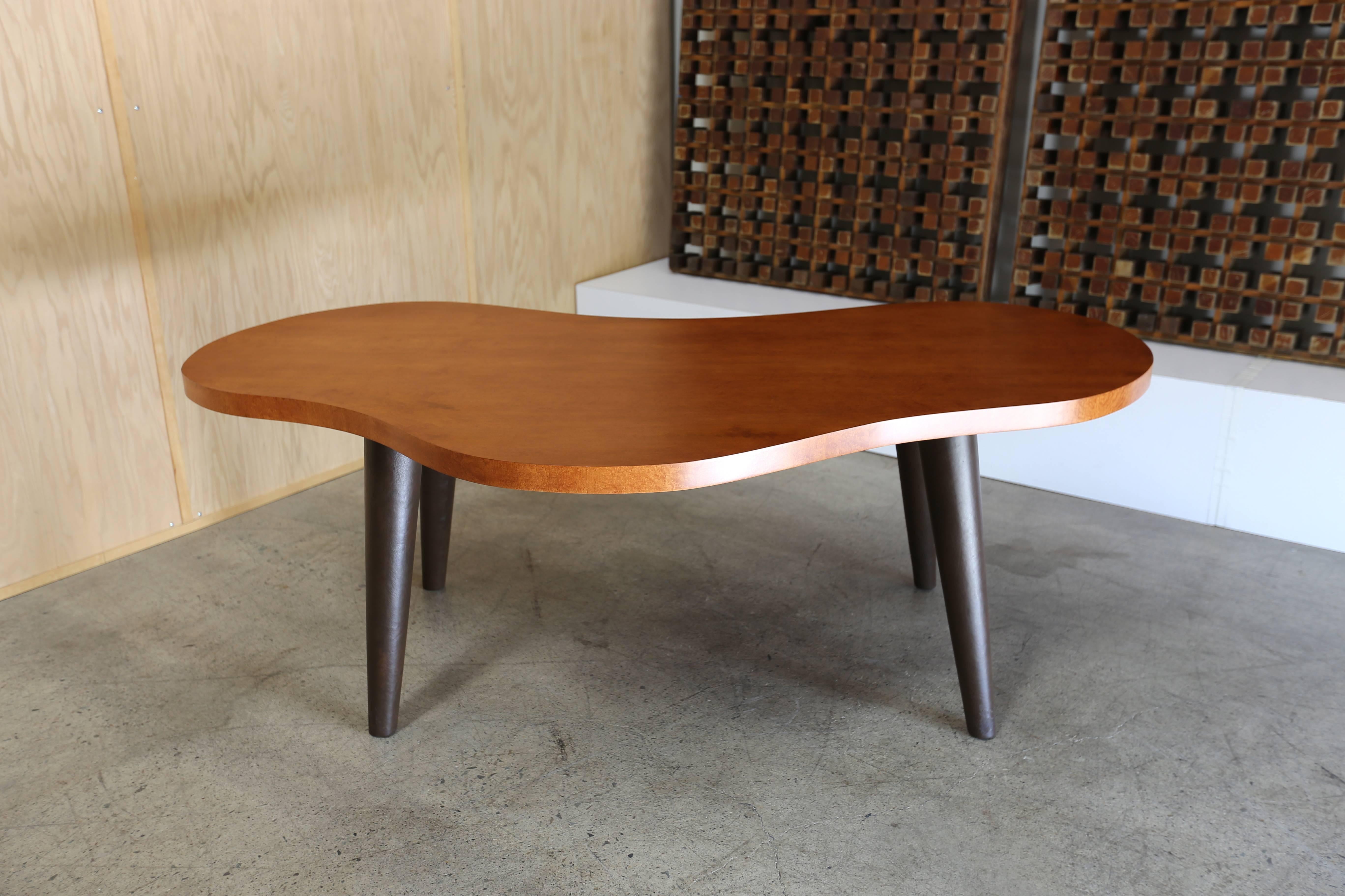 Mid-Century Modern Bird's-Eye Maple and Leather Biomorphic Desk