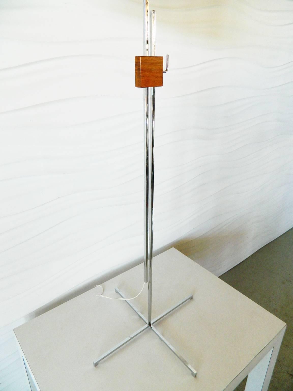 Swiss Adjustable Chrome and Rosewood Floor Lamp by Hans Eichenberger