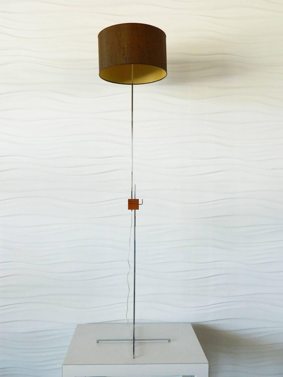 Mid-Century Modern Adjustable Chrome and Rosewood Floor Lamp by Hans Eichenberger