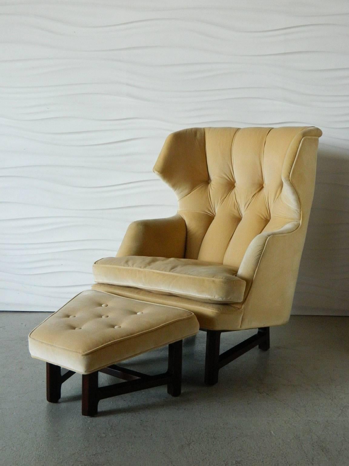 Upholstery Janus Wing Chair and Ottoman by Edward Wormley for Dunbar
