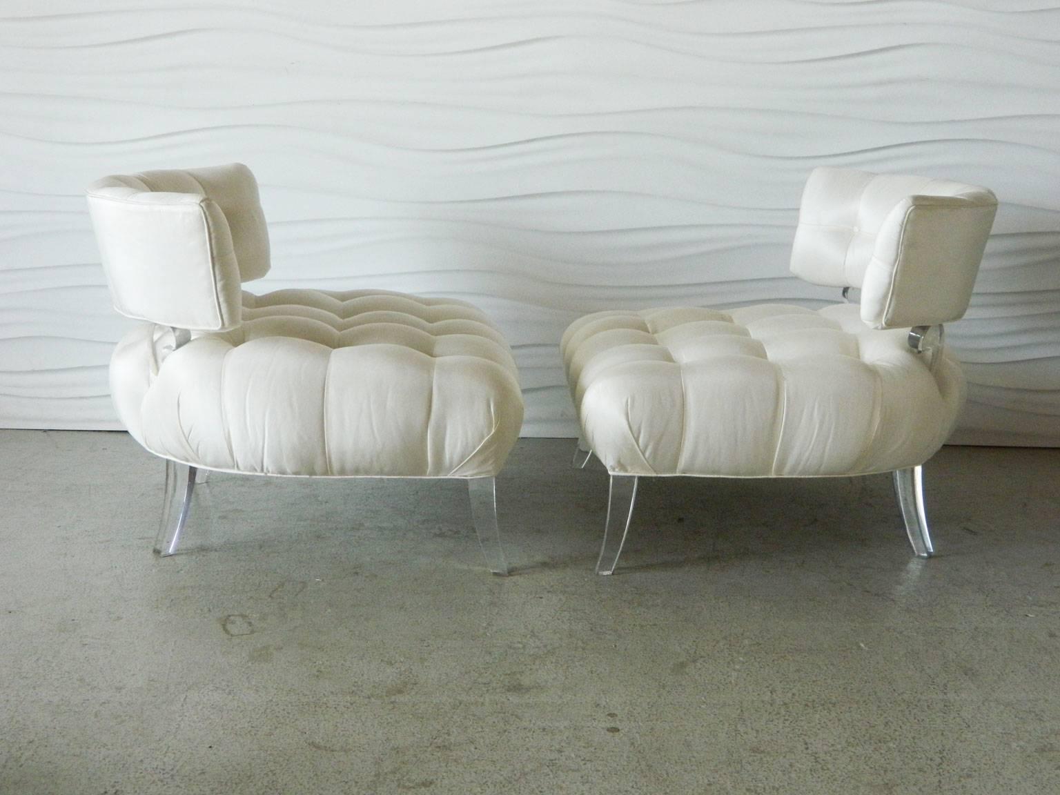 Designed by Lorin Jackson in 1939 for American furniture manufacturer Grosfeld House, this glamorous pair of slipper chairs were part of The Glassics Collection which featured the use of Lucite.

 