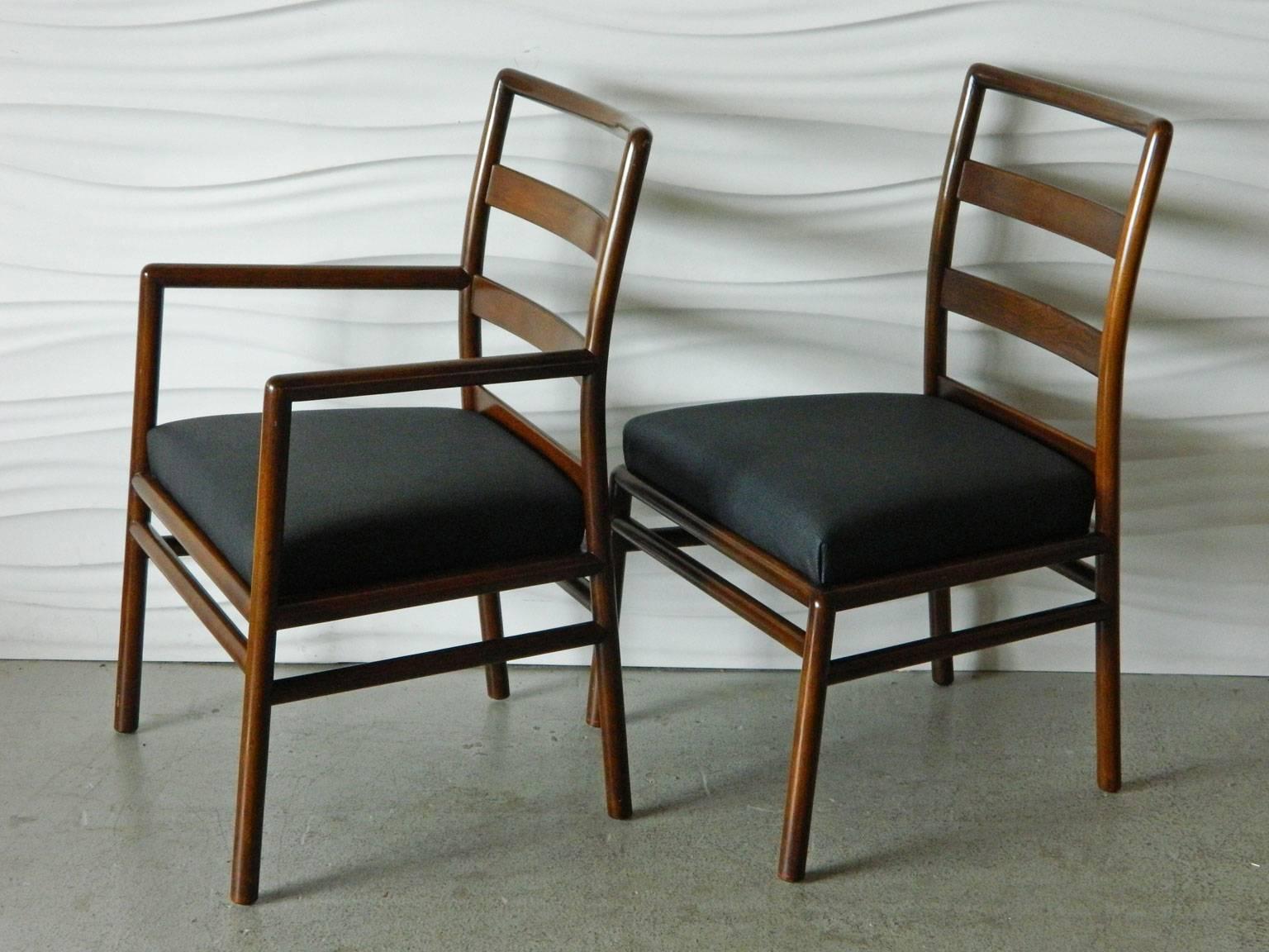 Set of six T.H. Robsjohn-Gibbings ladder back dining chairs in their original finish. 

Measures: Four side chairs: 22.25