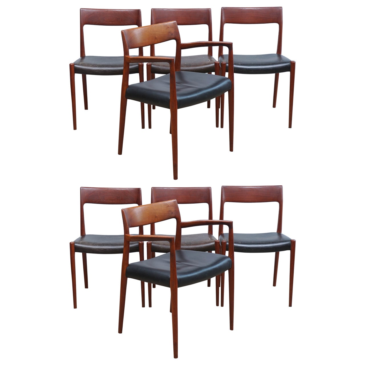 Set of Eight Niels Møller Danish Dining Chairs with Leather Seats For Sale