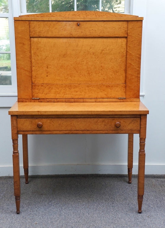 American Classical Birdseye Maple Drop Front Desk, C. 1860