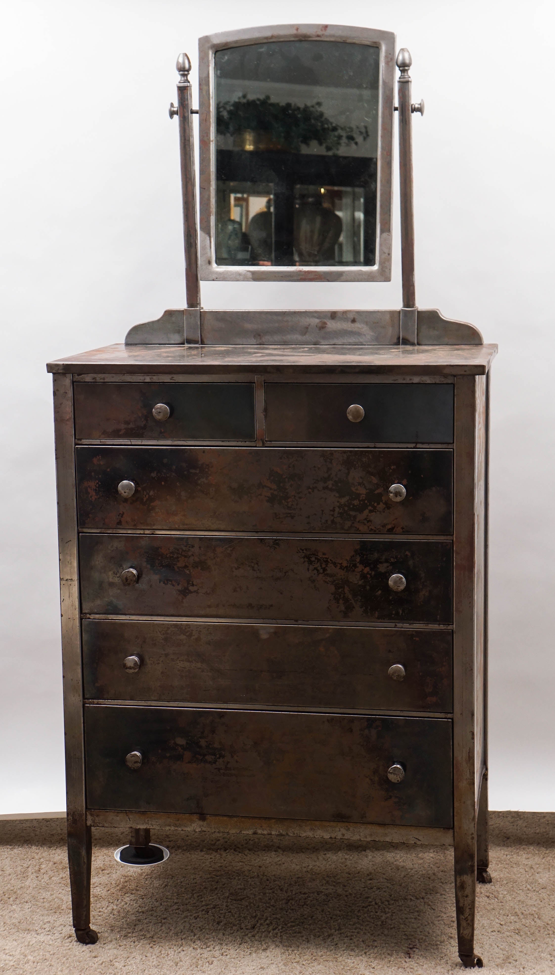 Industrial Dresser in Steel with Mirror, Mid-Century Modern 1960s For Sale