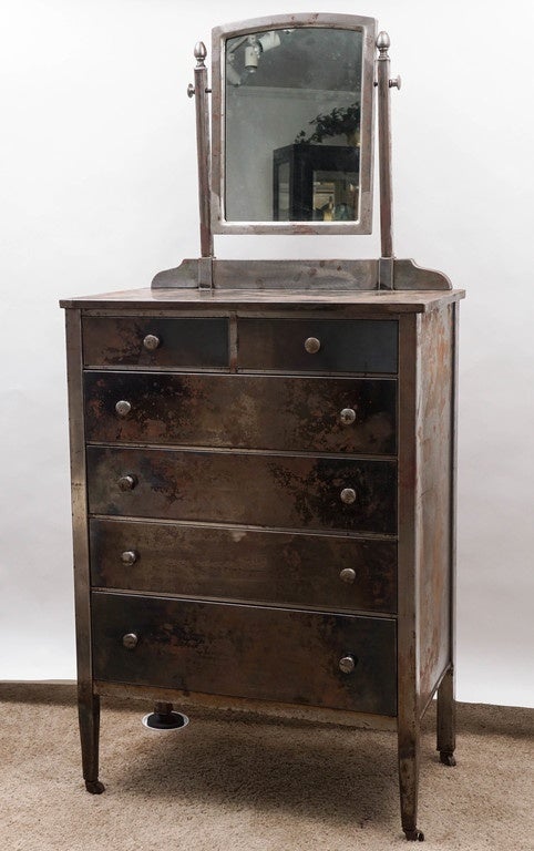 Great feeling from this mid-late 20th century dresser that shows great signs of age and wear. The mirror is detachable for shipping, and the 